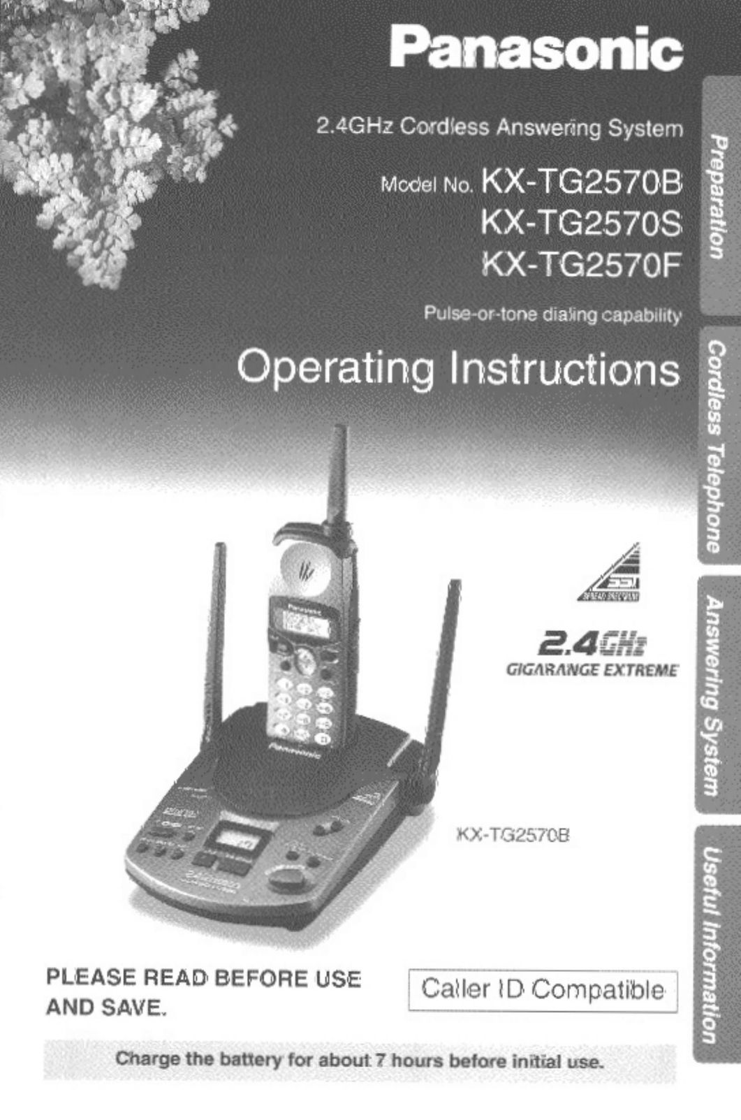 Panasonic KX-TG2570F Cordless Telephone User Manual