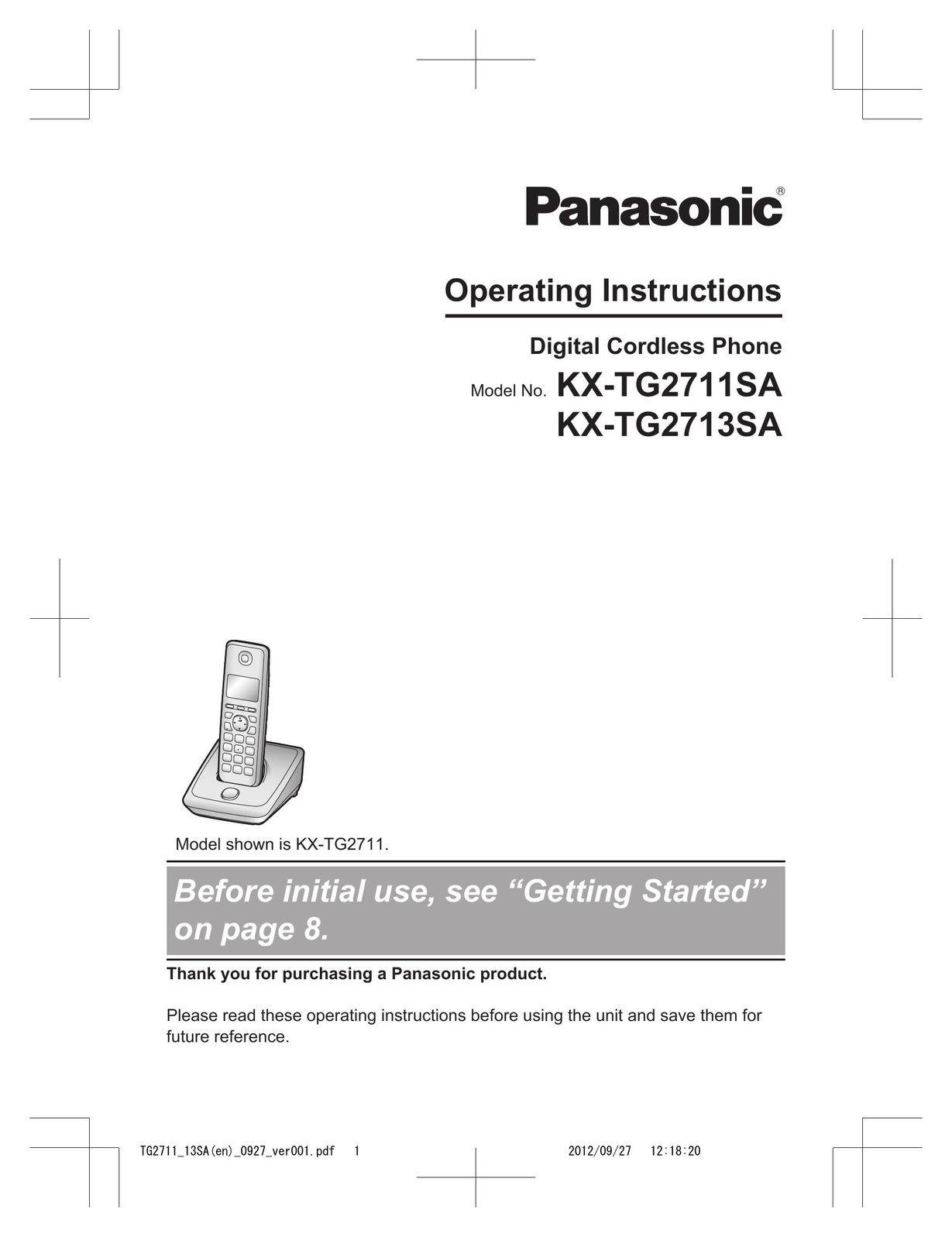 Panasonic KX-TG2711 Cordless Telephone User Manual