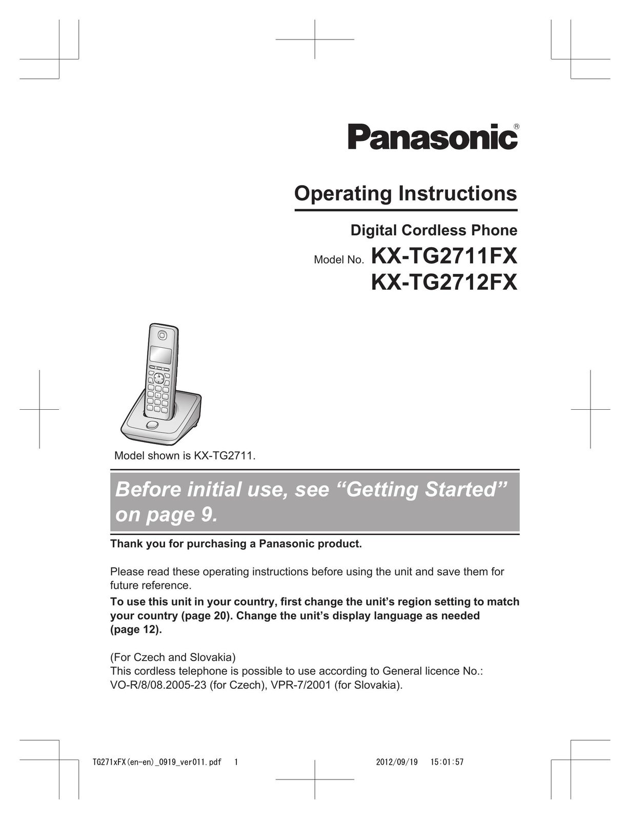Panasonic KX-TG2712FX Cordless Telephone User Manual