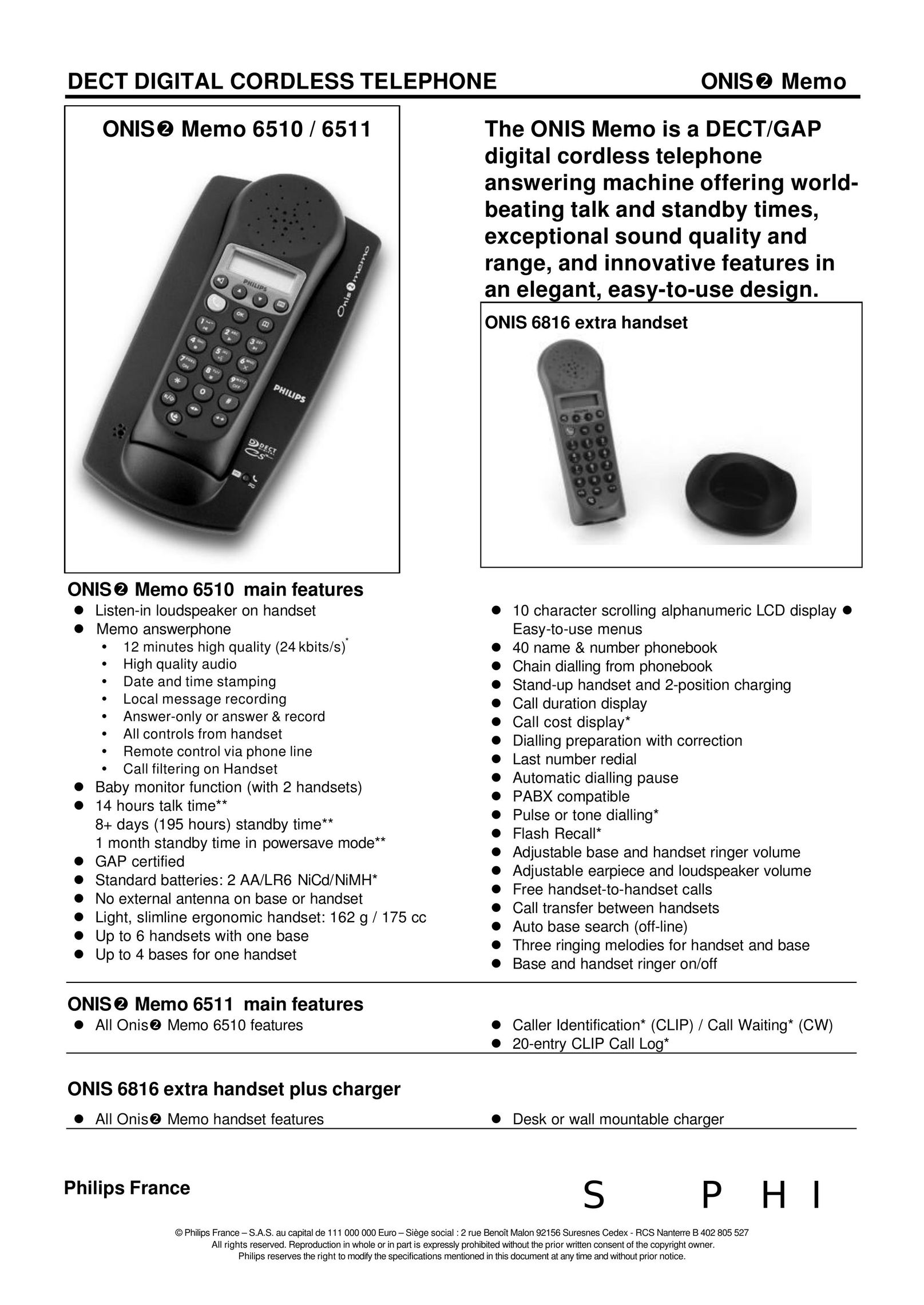 Philips 6510 Cordless Telephone User Manual