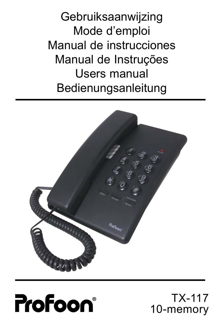 Profoon Telecommunicatie TX-117 Cordless Telephone User Manual