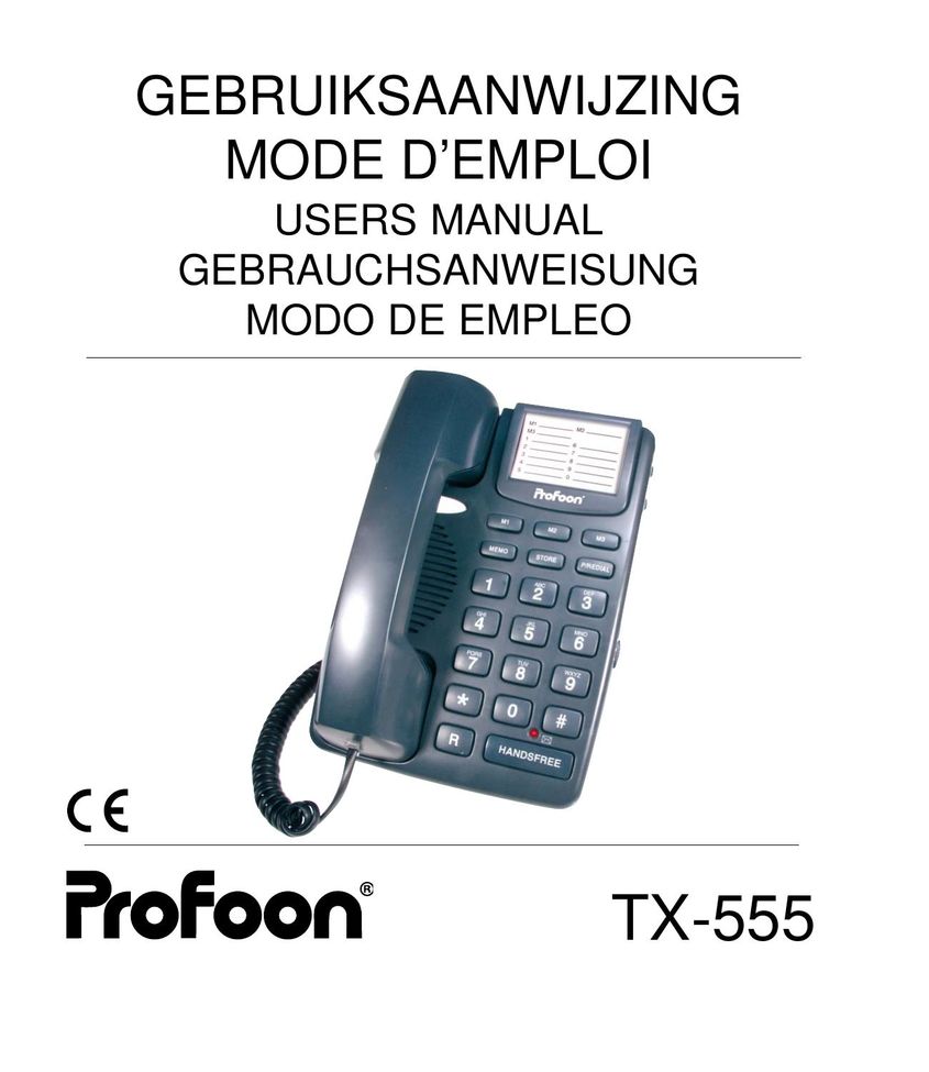 Profoon Telecommunicatie TX-555 Cordless Telephone User Manual