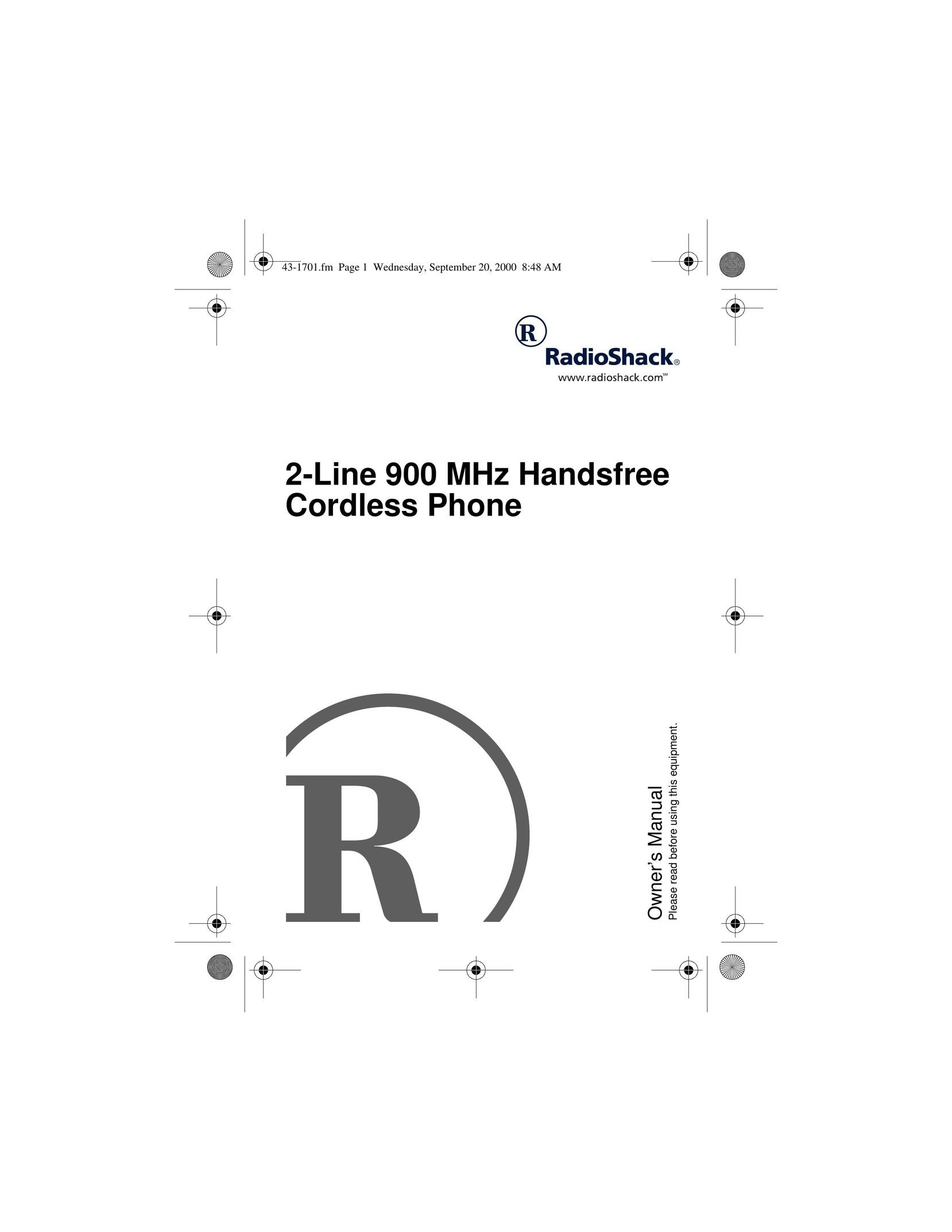 Radio Shack 2-Line 900 MHz Handsfree Cordless Phone Cordless Telephone User Manual