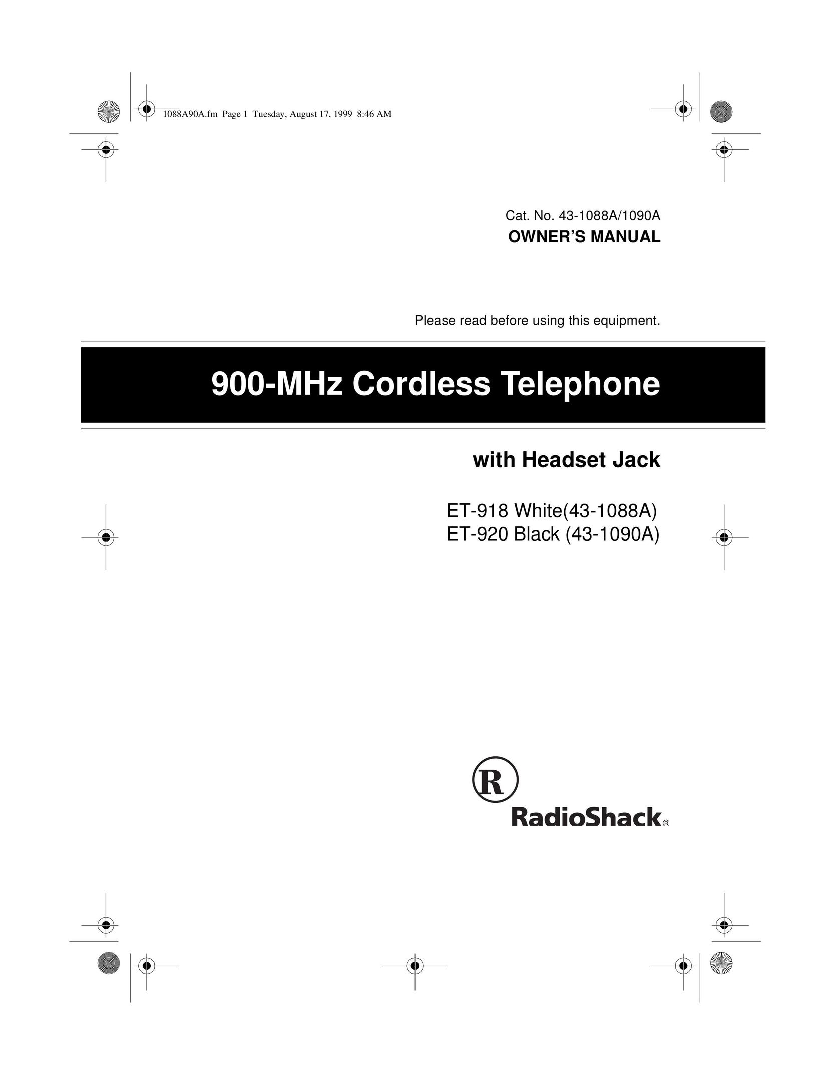 Radio Shack 43-1090A Cordless Telephone User Manual