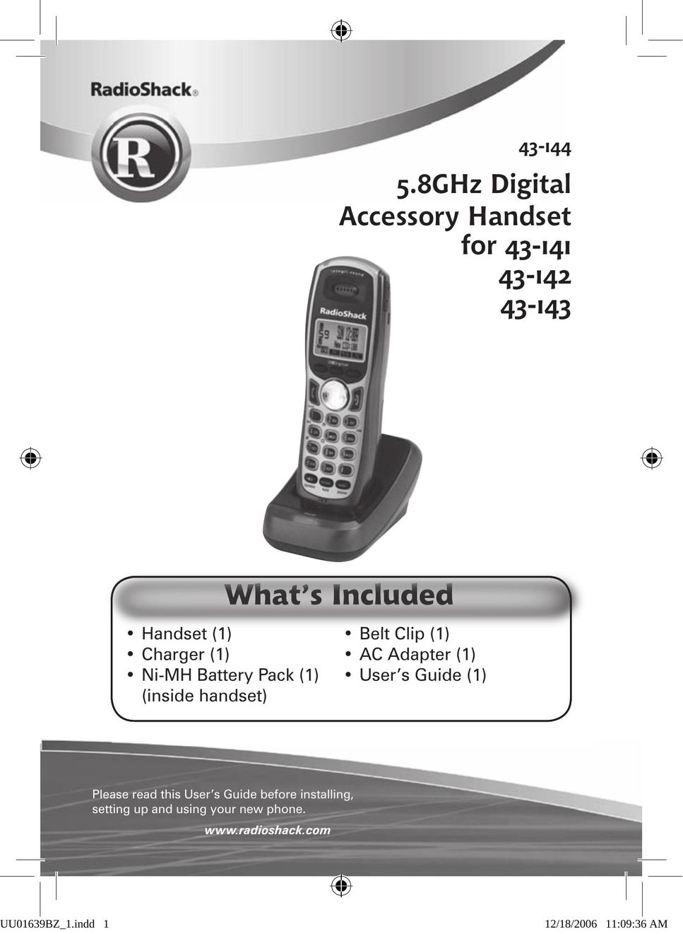 Radio Shack 43-144 Cordless Telephone User Manual