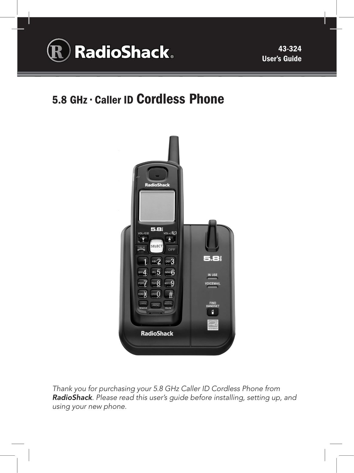 Radio Shack 43-324 Cordless Telephone User Manual