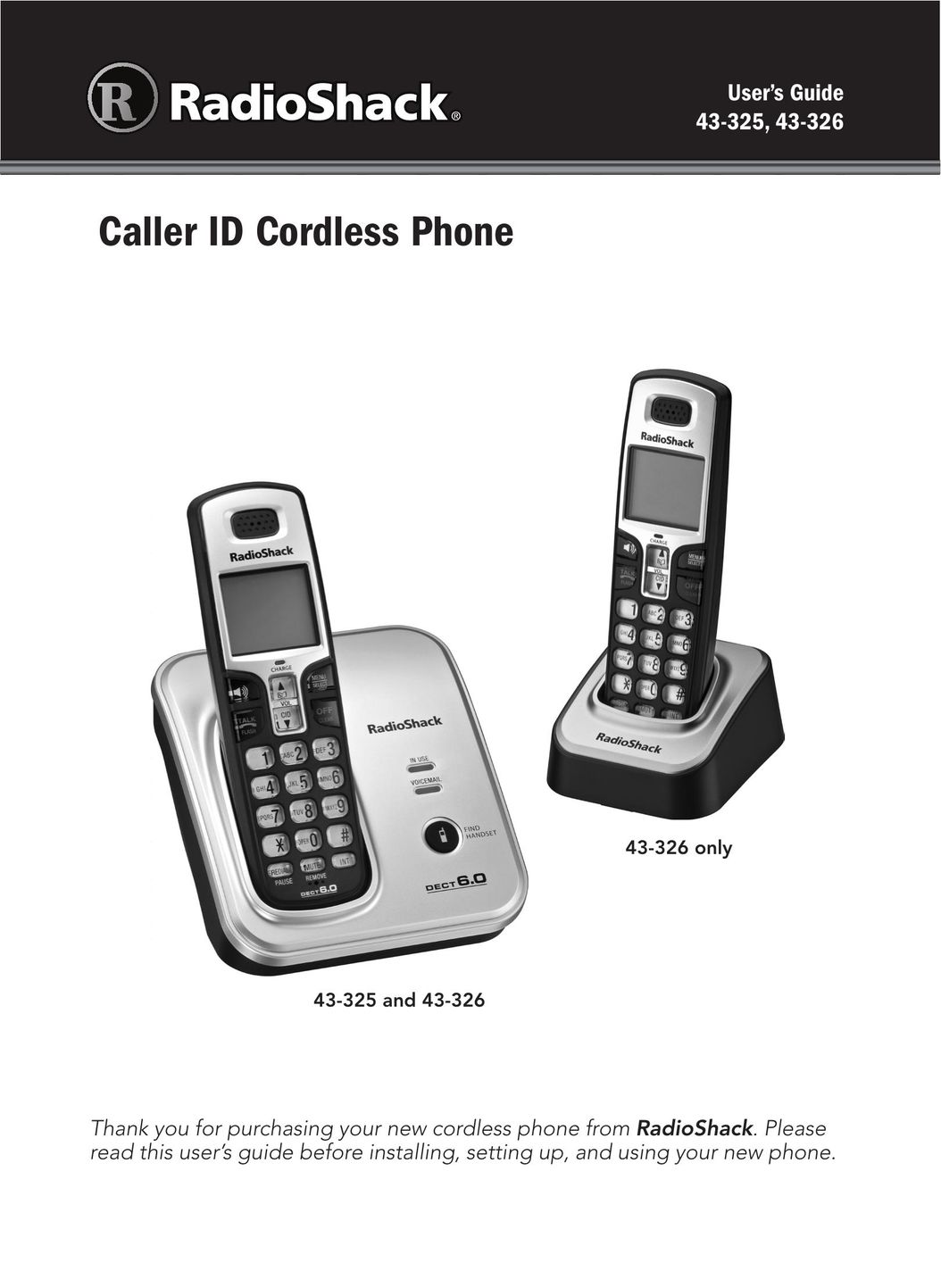 Radio Shack 43-325 Cordless Telephone User Manual