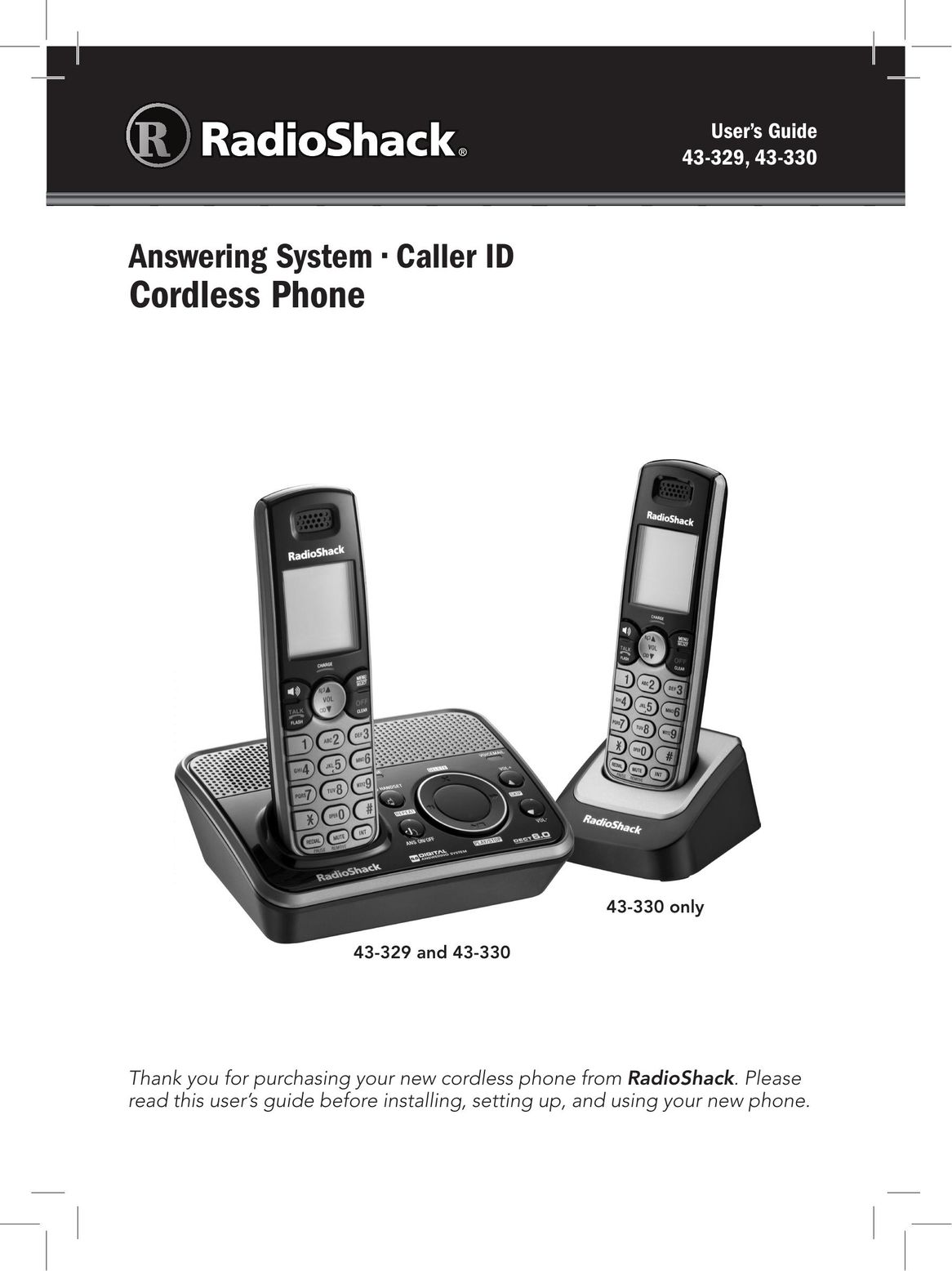 Radio Shack 43-330 Cordless Telephone User Manual