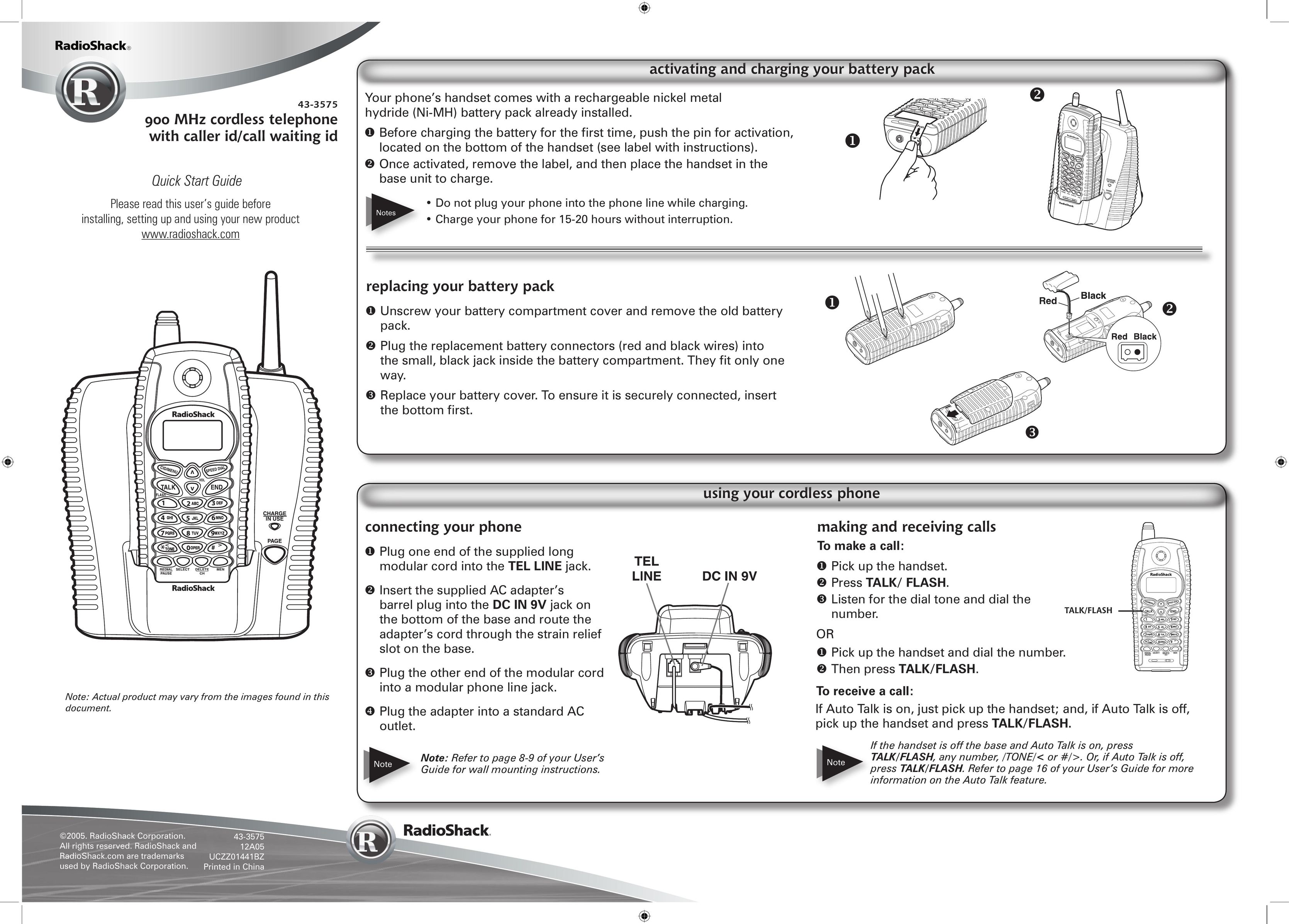 Radio Shack 43-3575 Cordless Telephone User Manual