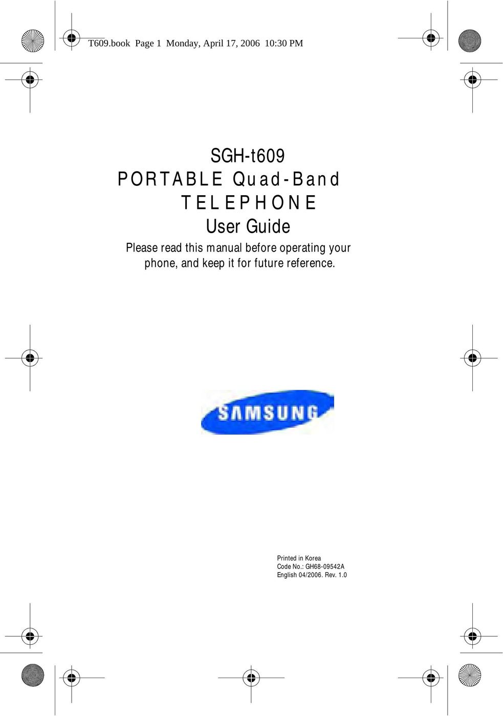 Samsung SGH-t609 Cordless Telephone User Manual