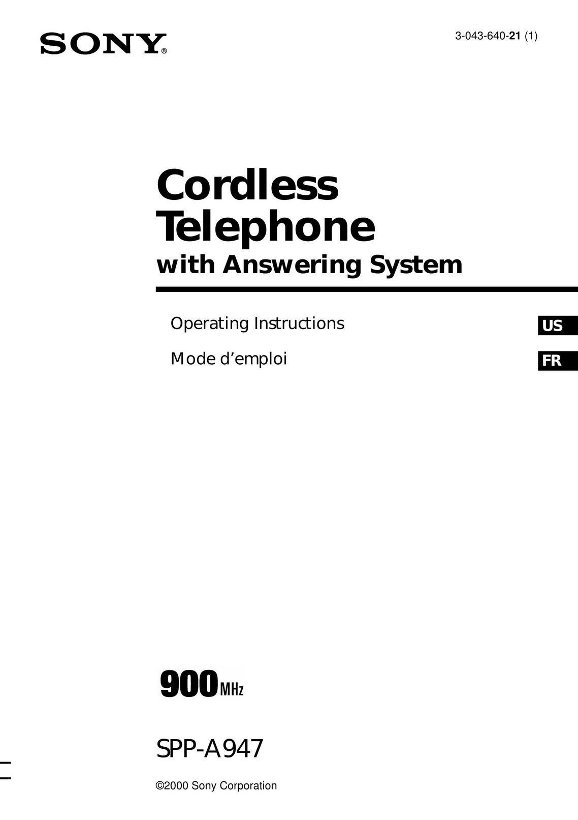 Sony SPP-A947 Cordless Telephone User Manual