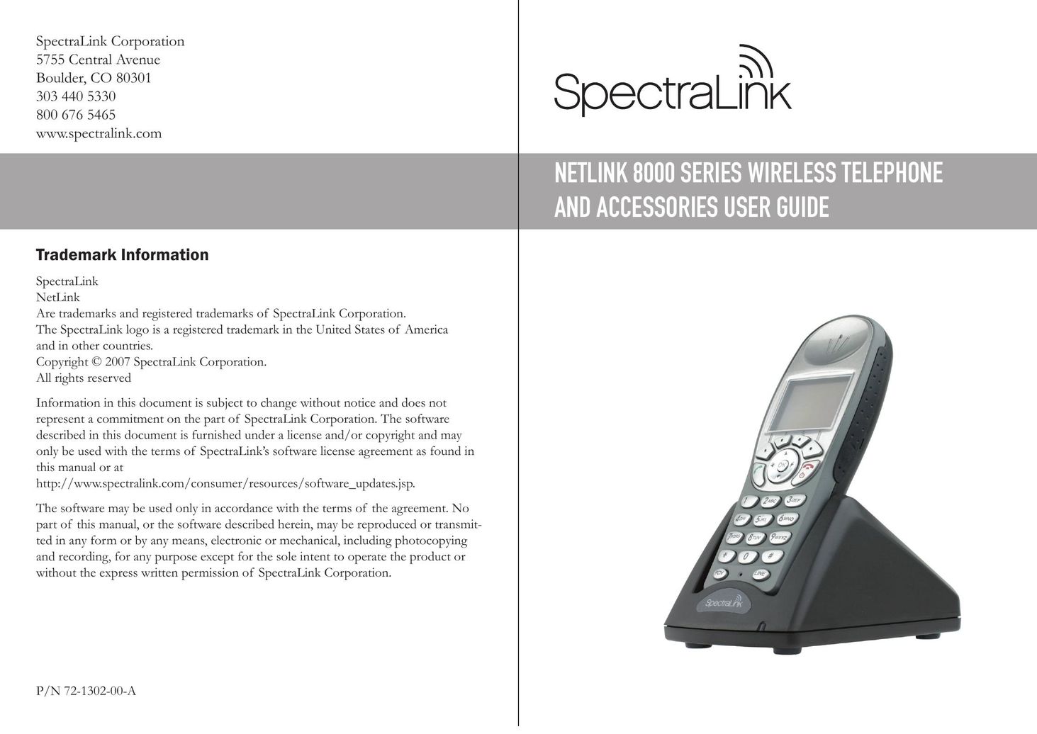 SpectraLink NetLink 8000 Cordless Telephone User Manual
