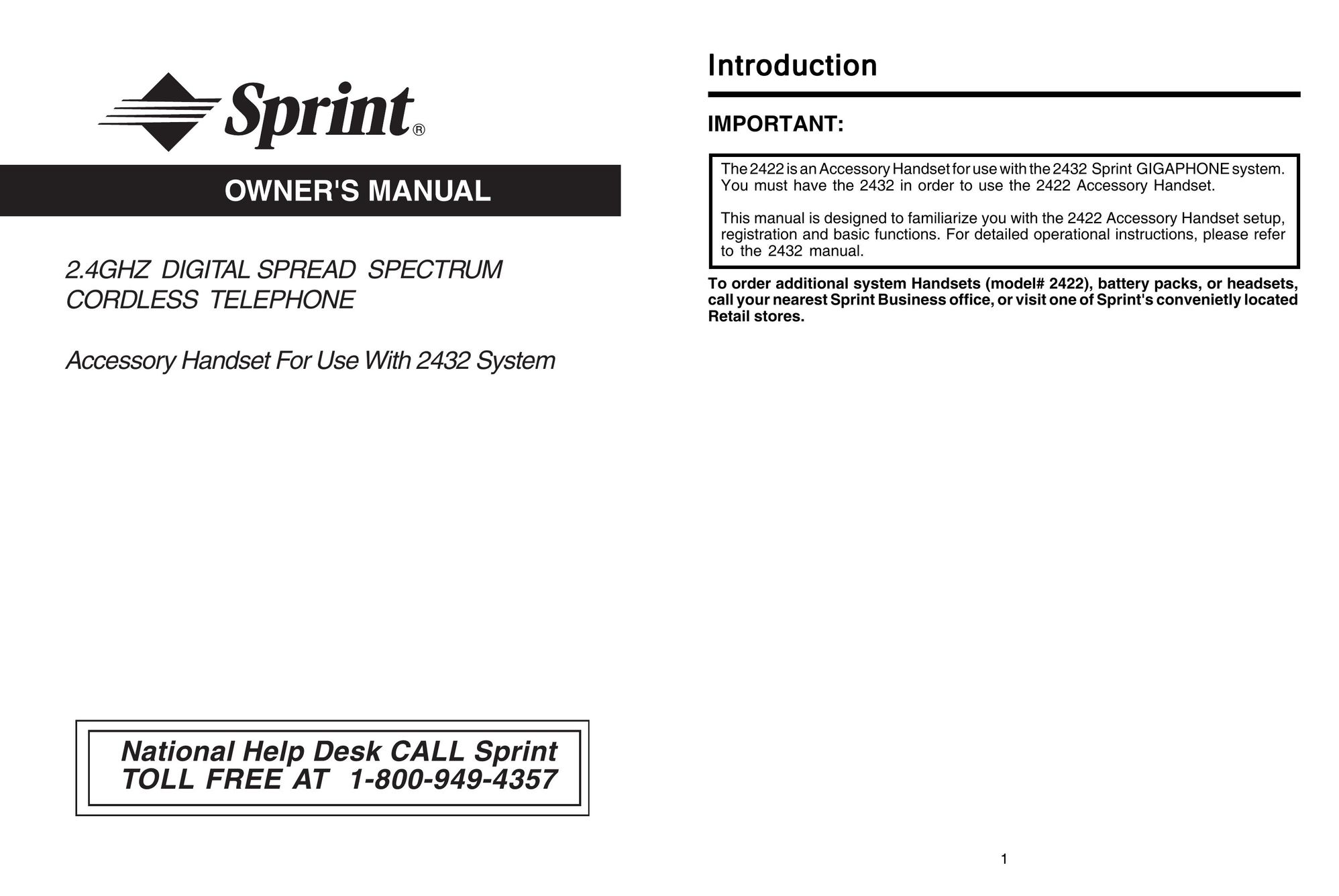 Sprint Nextel 2422 Cordless Telephone User Manual