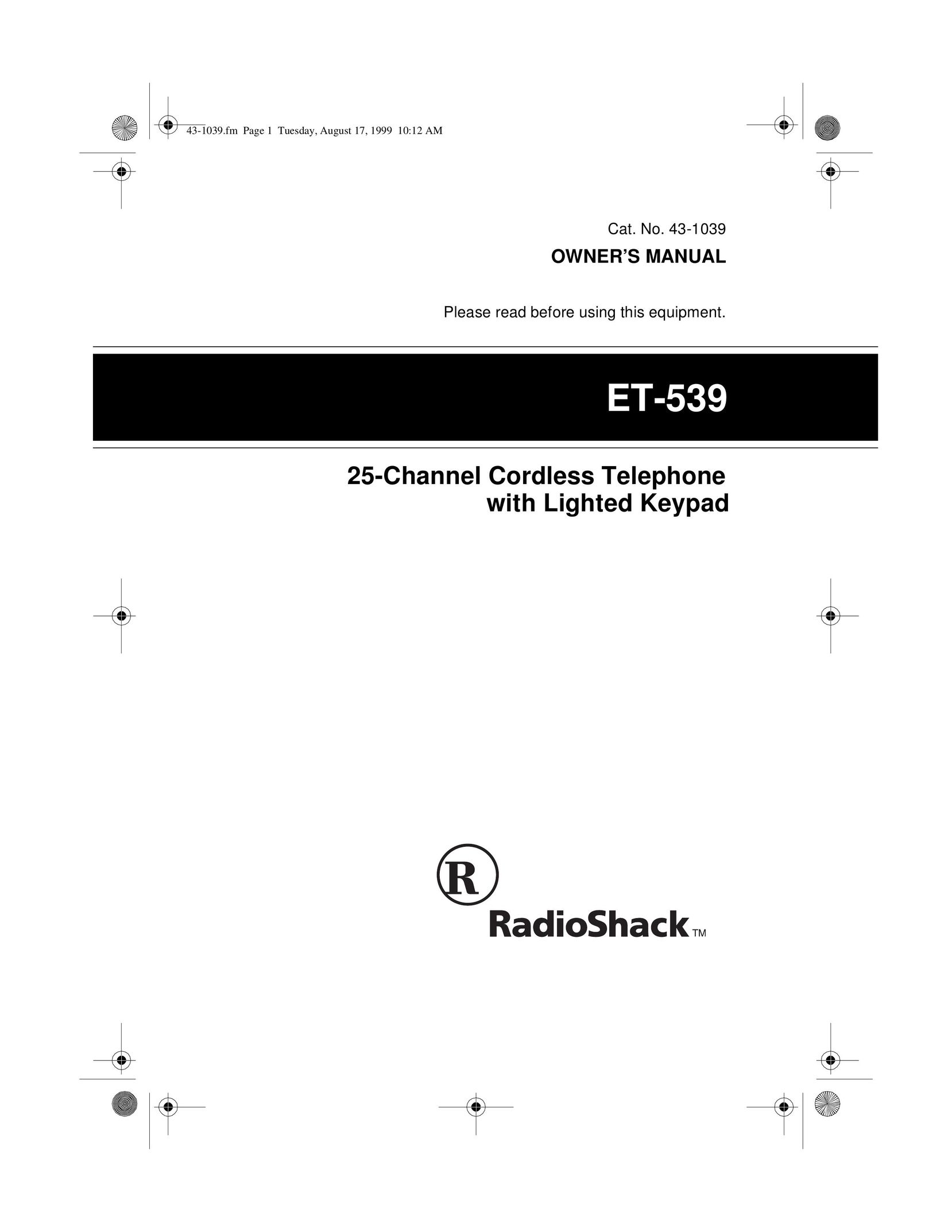 Tandy ET-539 Cordless Telephone User Manual