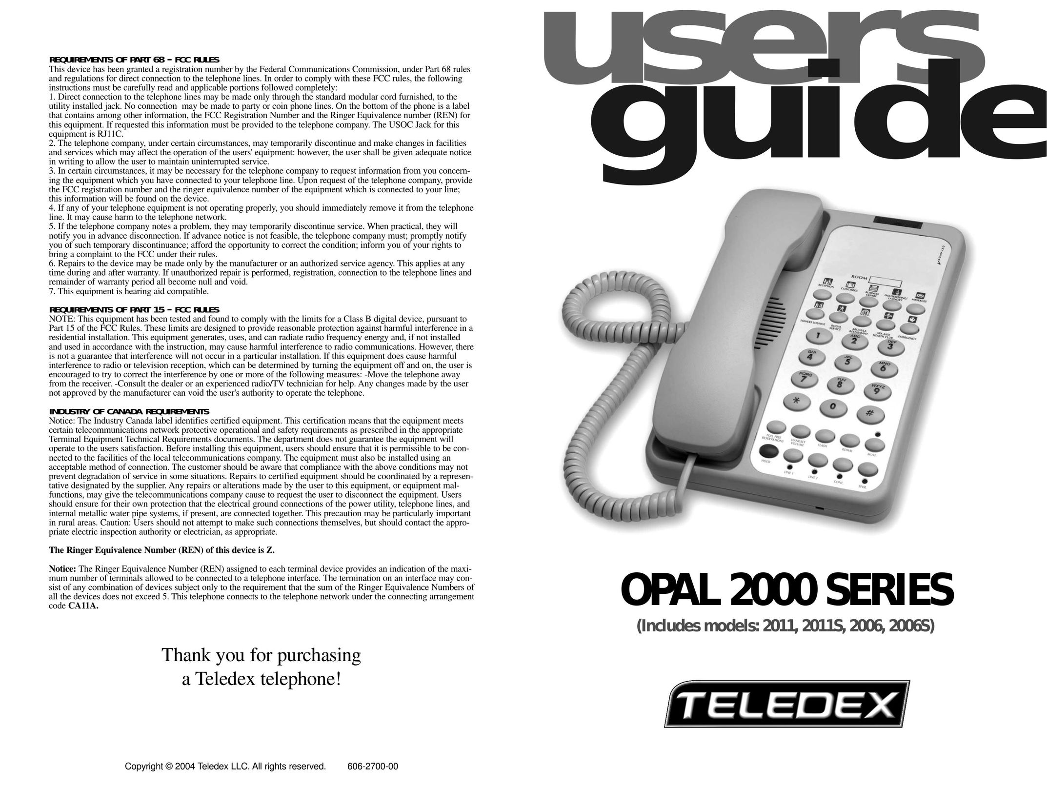 Teledex 2011 Cordless Telephone User Manual