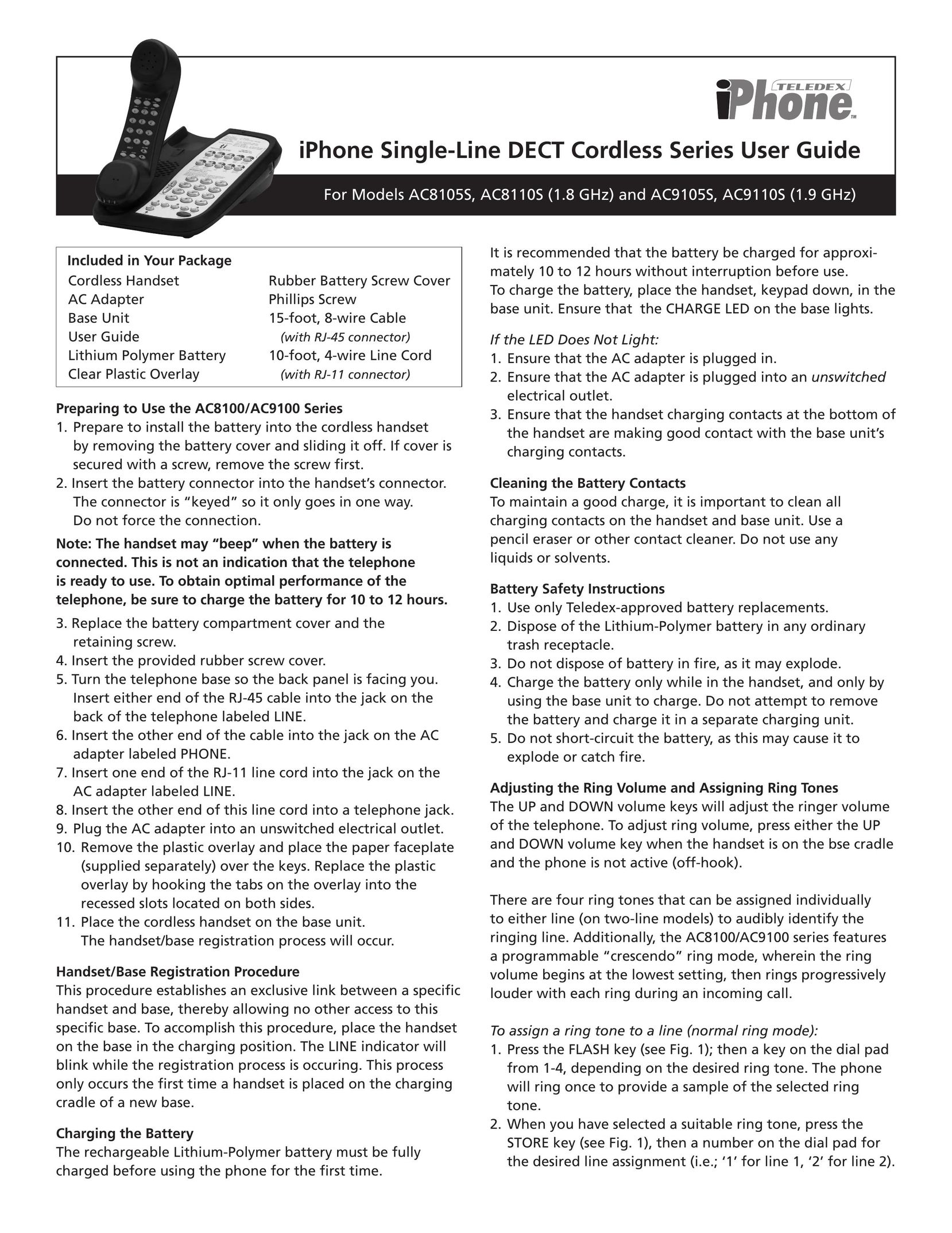 Teledex AC8110S Cordless Telephone User Manual