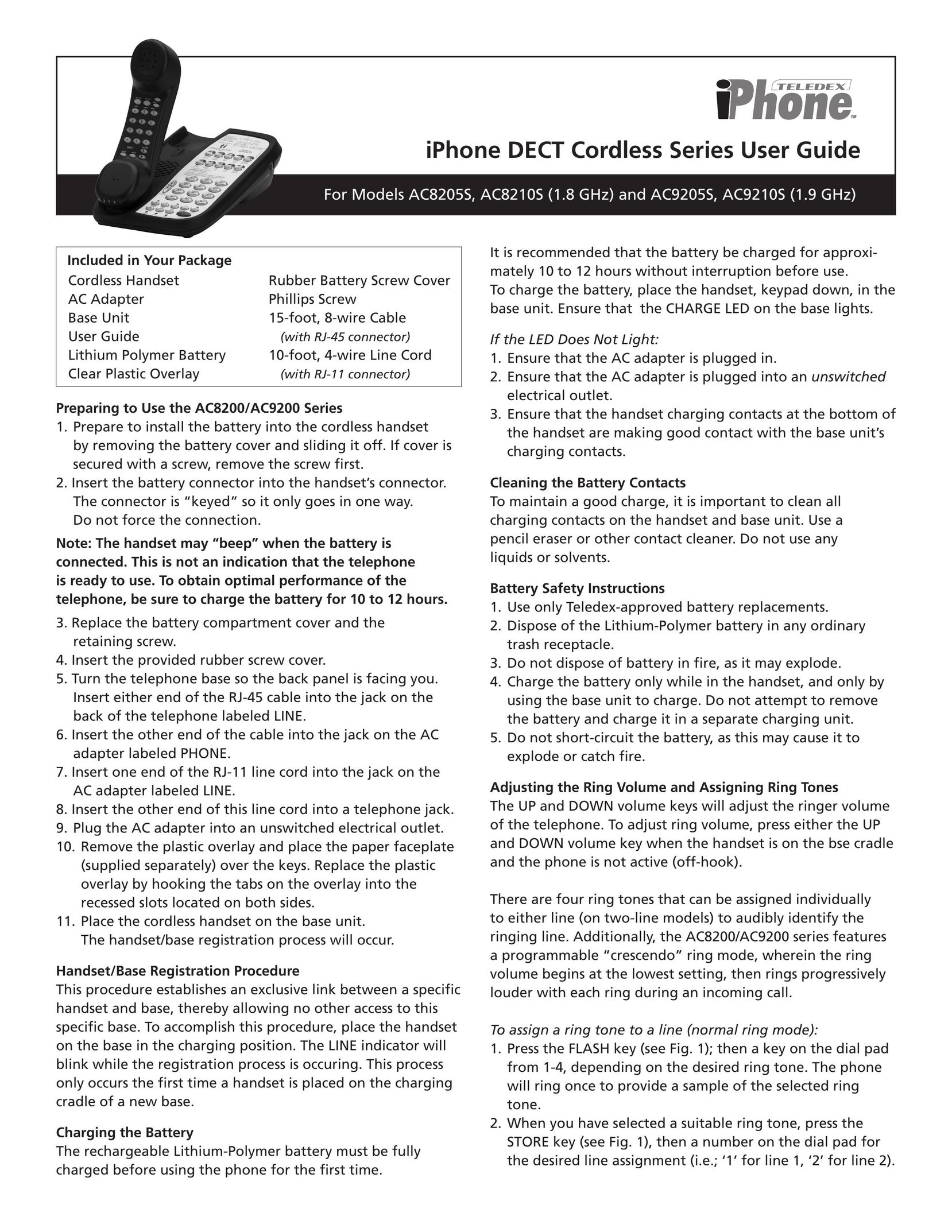 Teledex AC8210S, AC82055, AC92105 Cordless Telephone User Manual