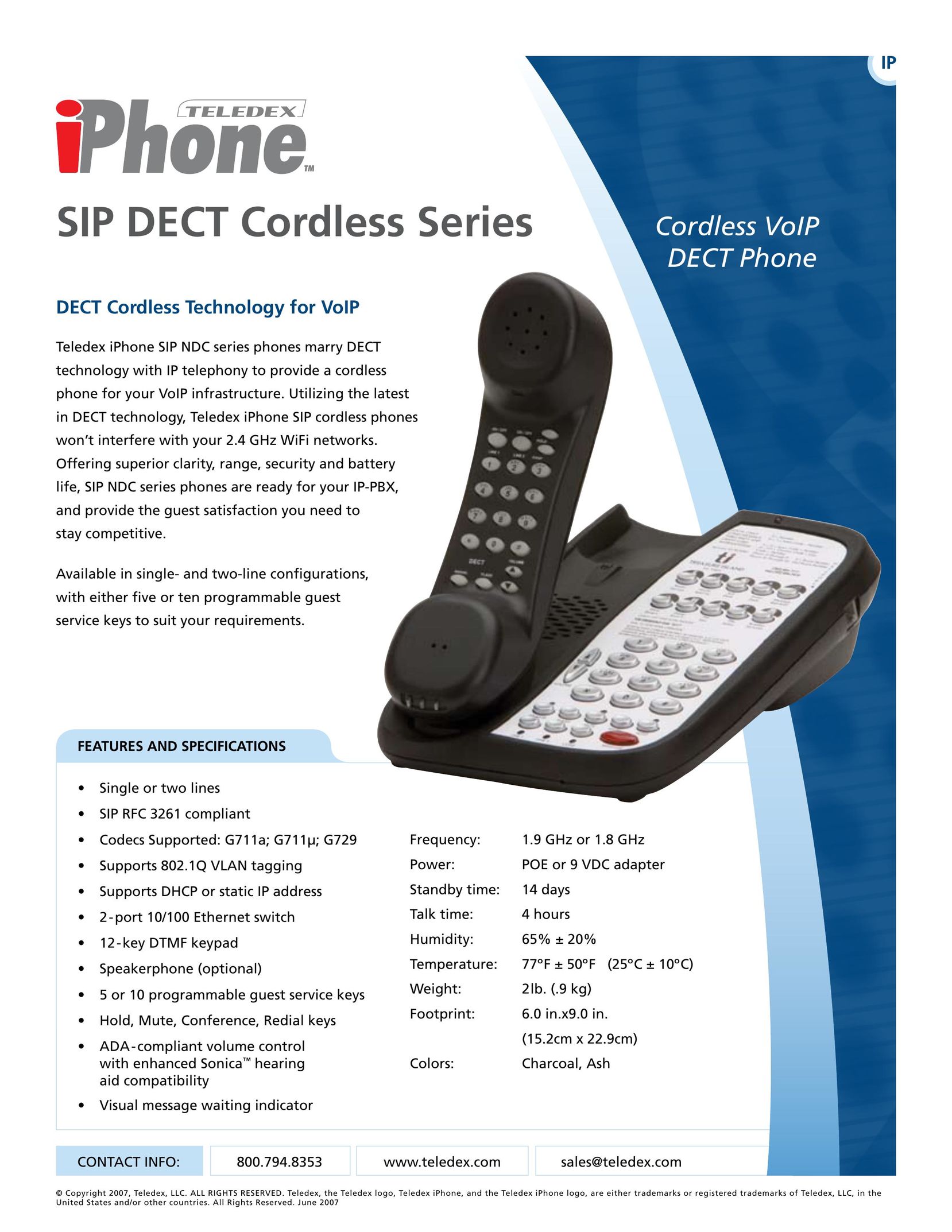 Teledex SIP DECT Series Cordless Telephone User Manual