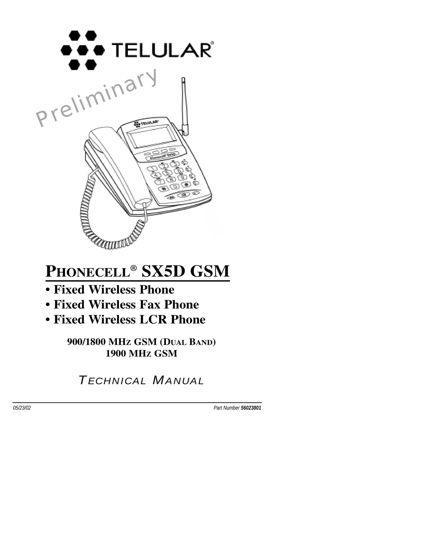Telular SX5D GSM Cordless Telephone User Manual