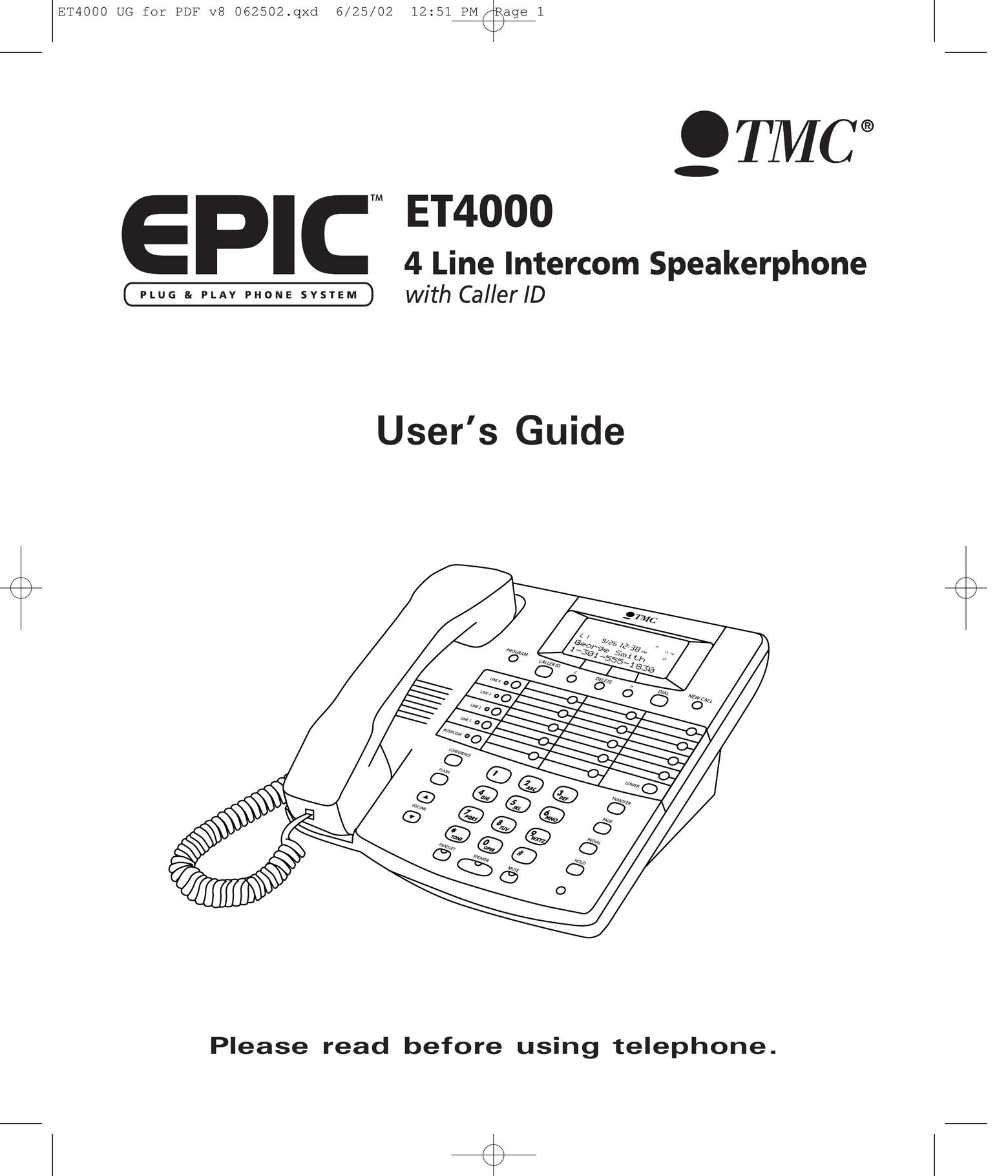 TMC ET4000 Cordless Telephone User Manual