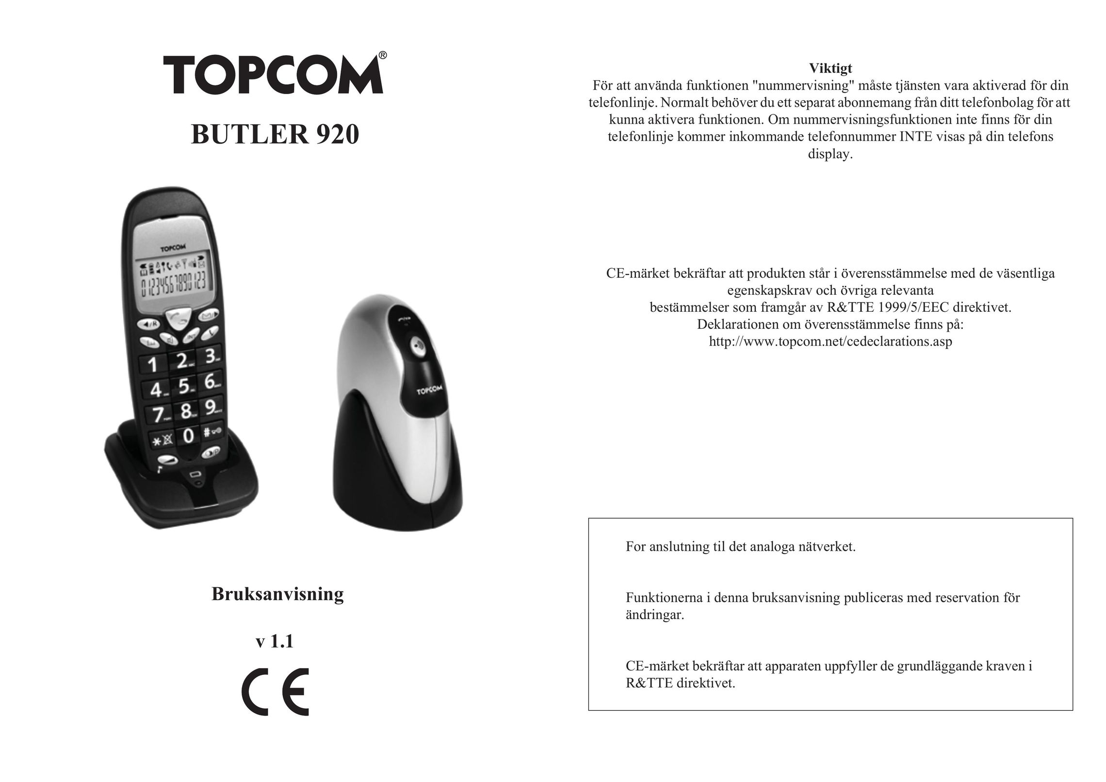 Topcom 920 Cordless Telephone User Manual