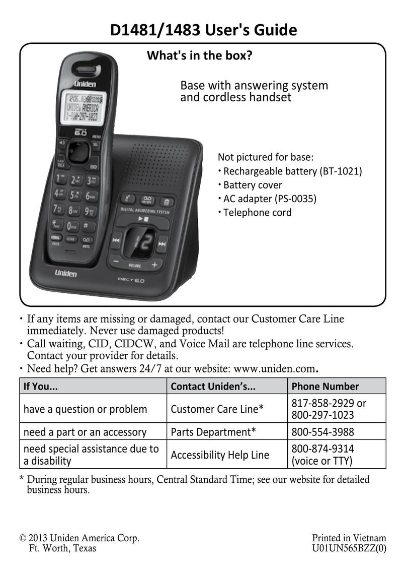 Uniden D1483 Cordless Telephone User Manual