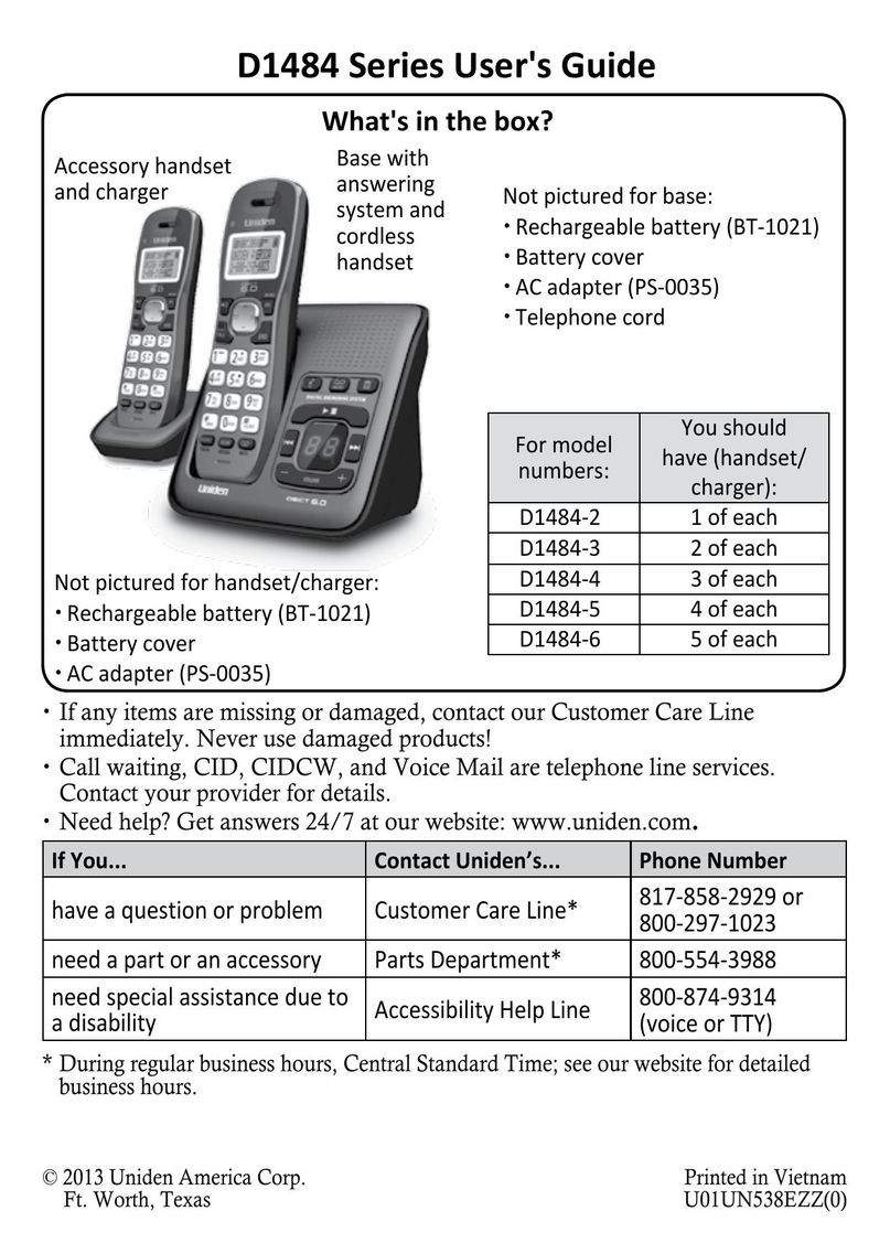 Uniden D1484-5 Cordless Telephone User Manual