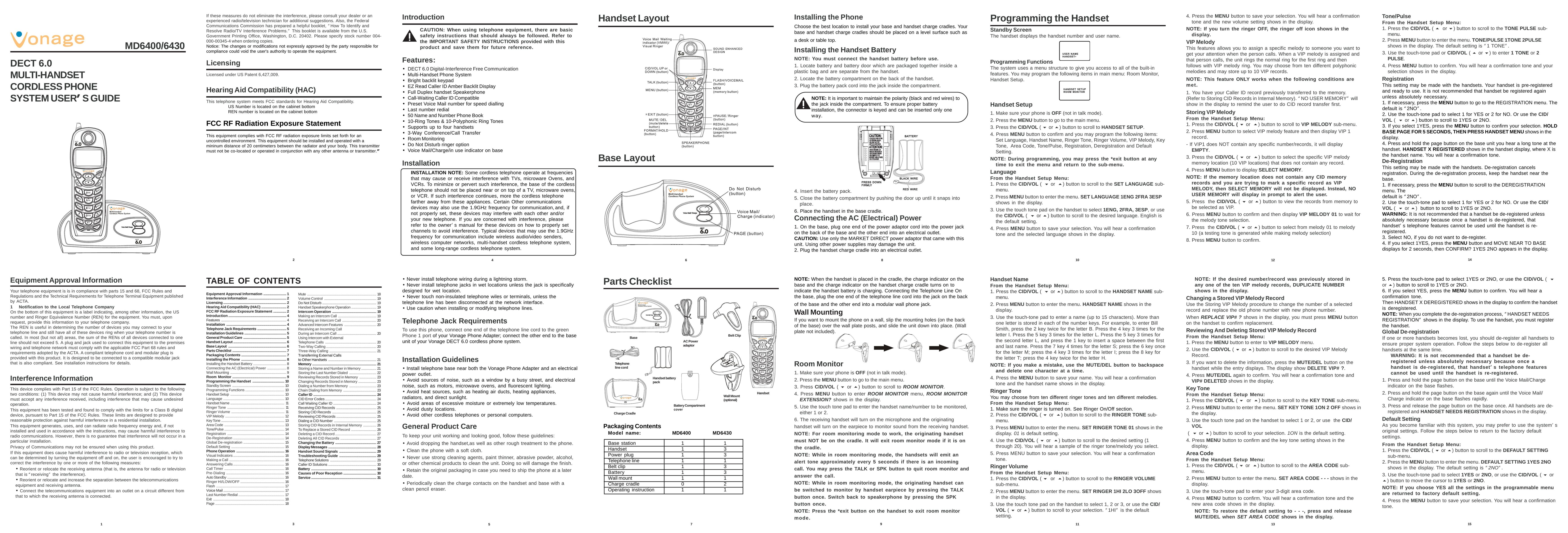 Vonage MD6400 Cordless Telephone User Manual