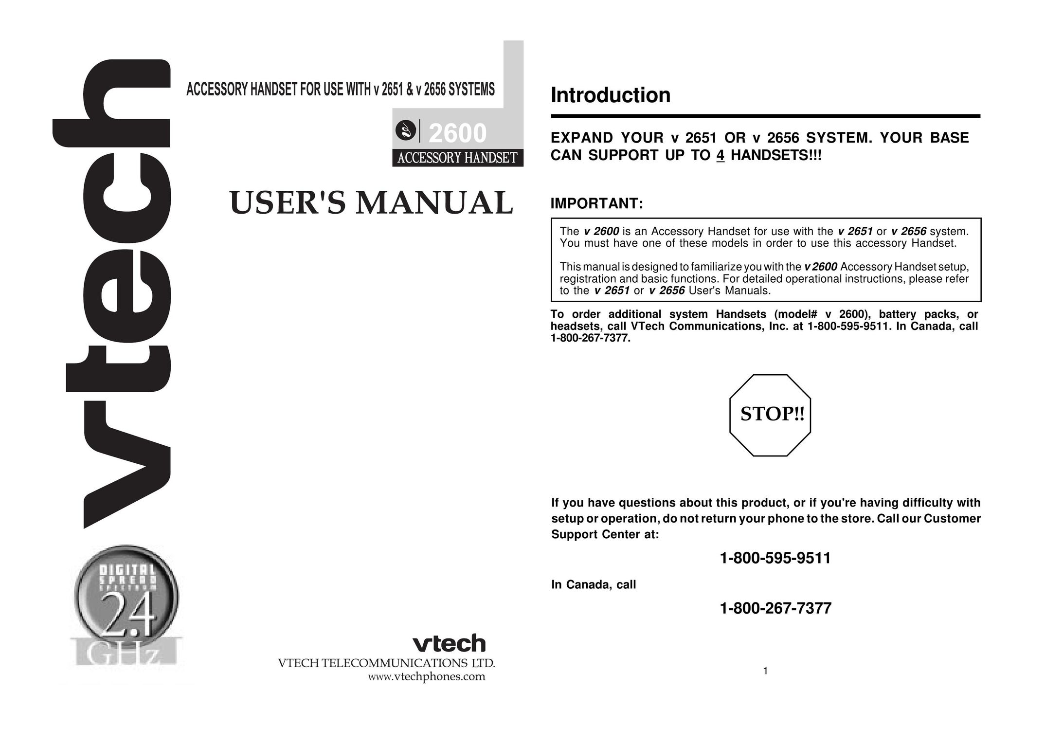 VTech 2600 Cordless Telephone User Manual