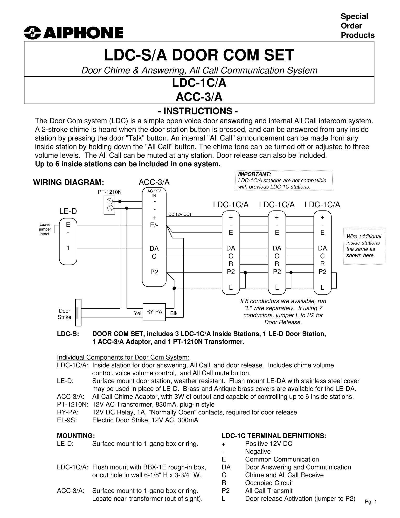 Aiphone ACC-3/A Intercom System User Manual