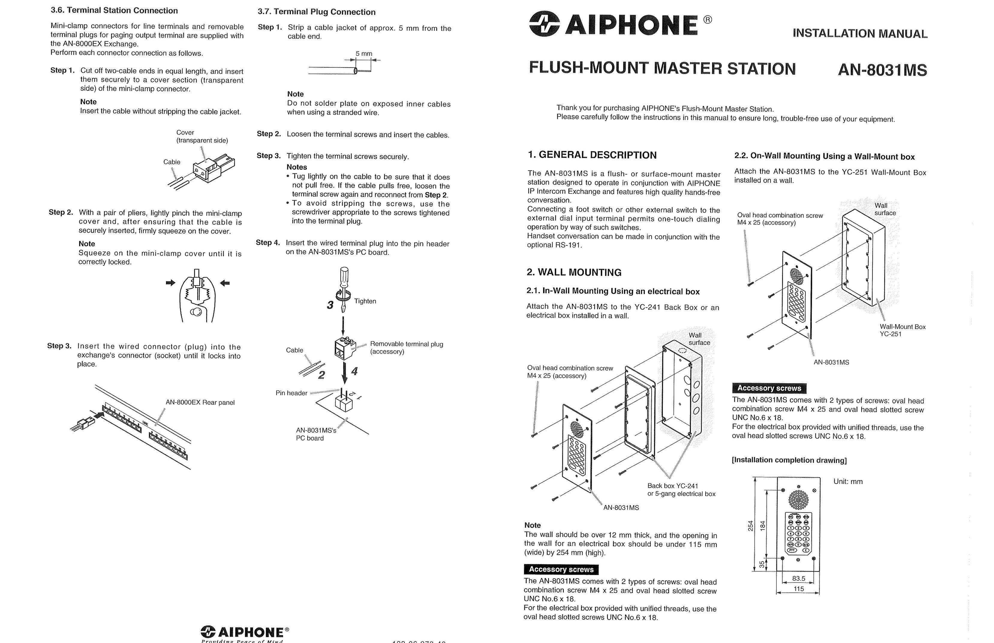 Aiphone AN-8031MS Intercom System User Manual