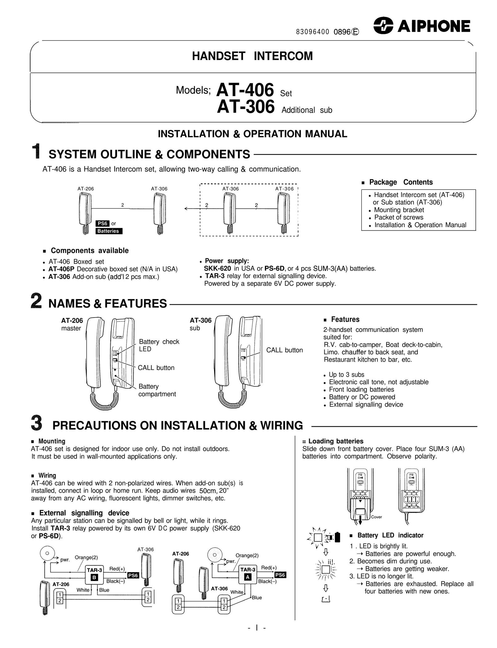Aiphone AT-406 Intercom System User Manual
