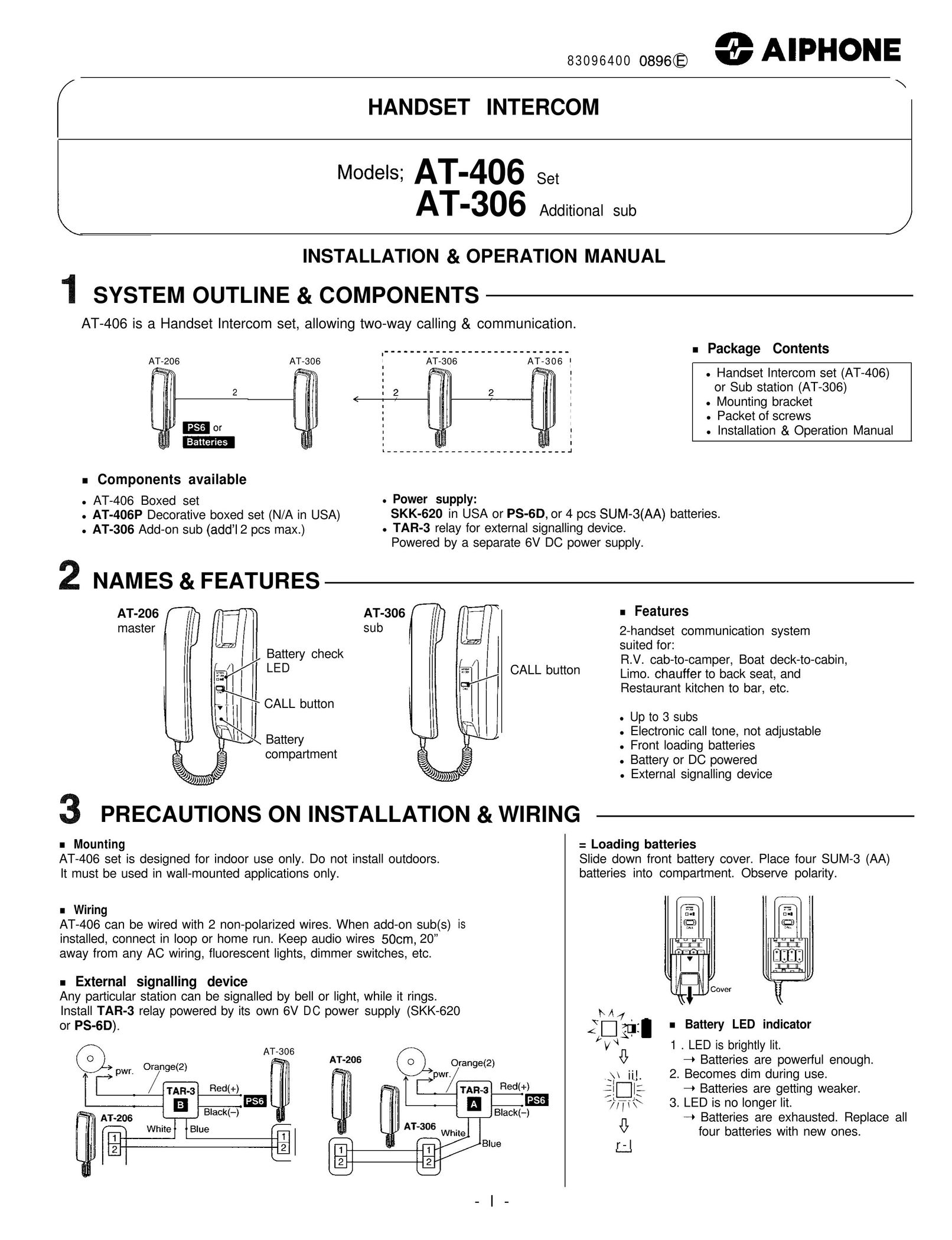 Aiphone AT-406 Intercom System User Manual
