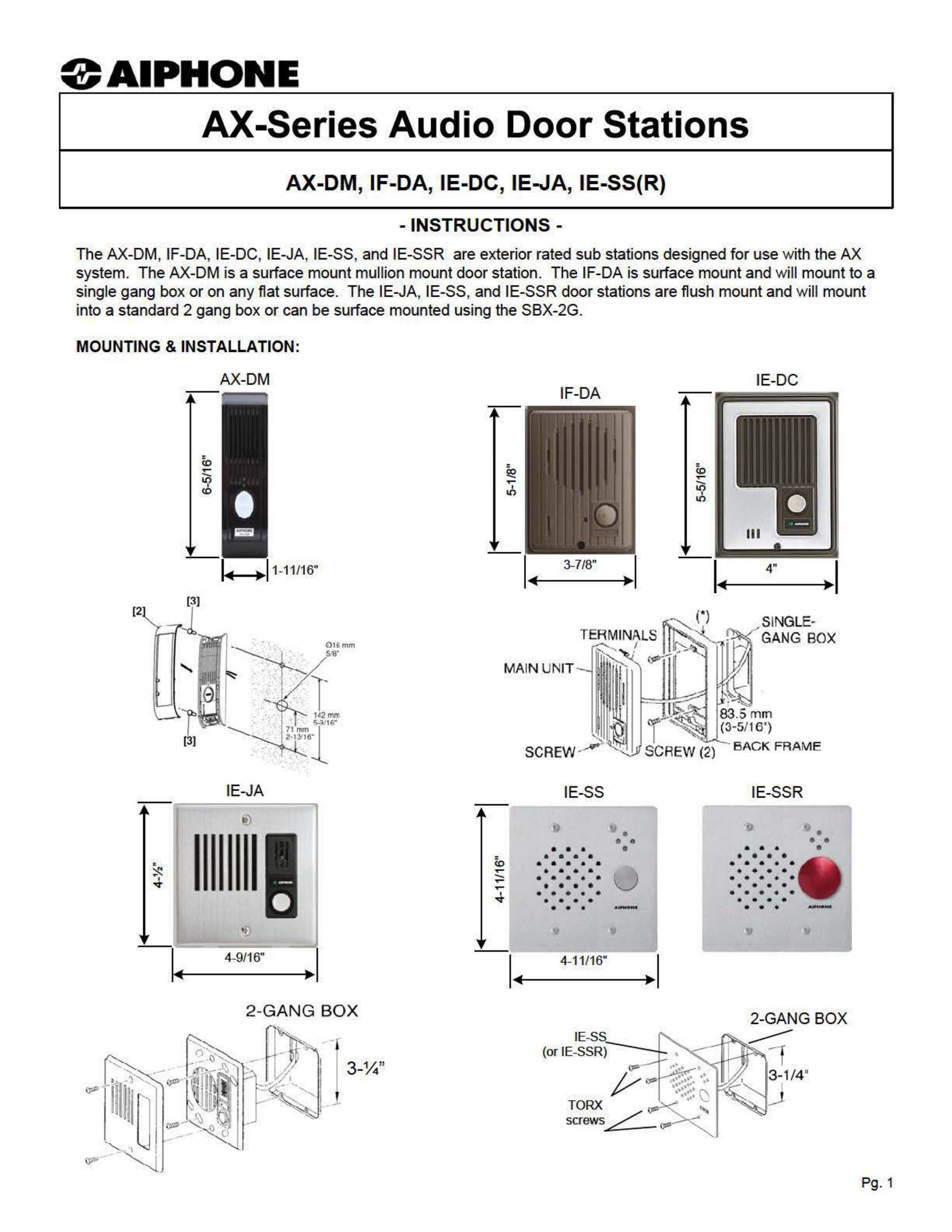 Aiphone AX-DM Intercom System User Manual