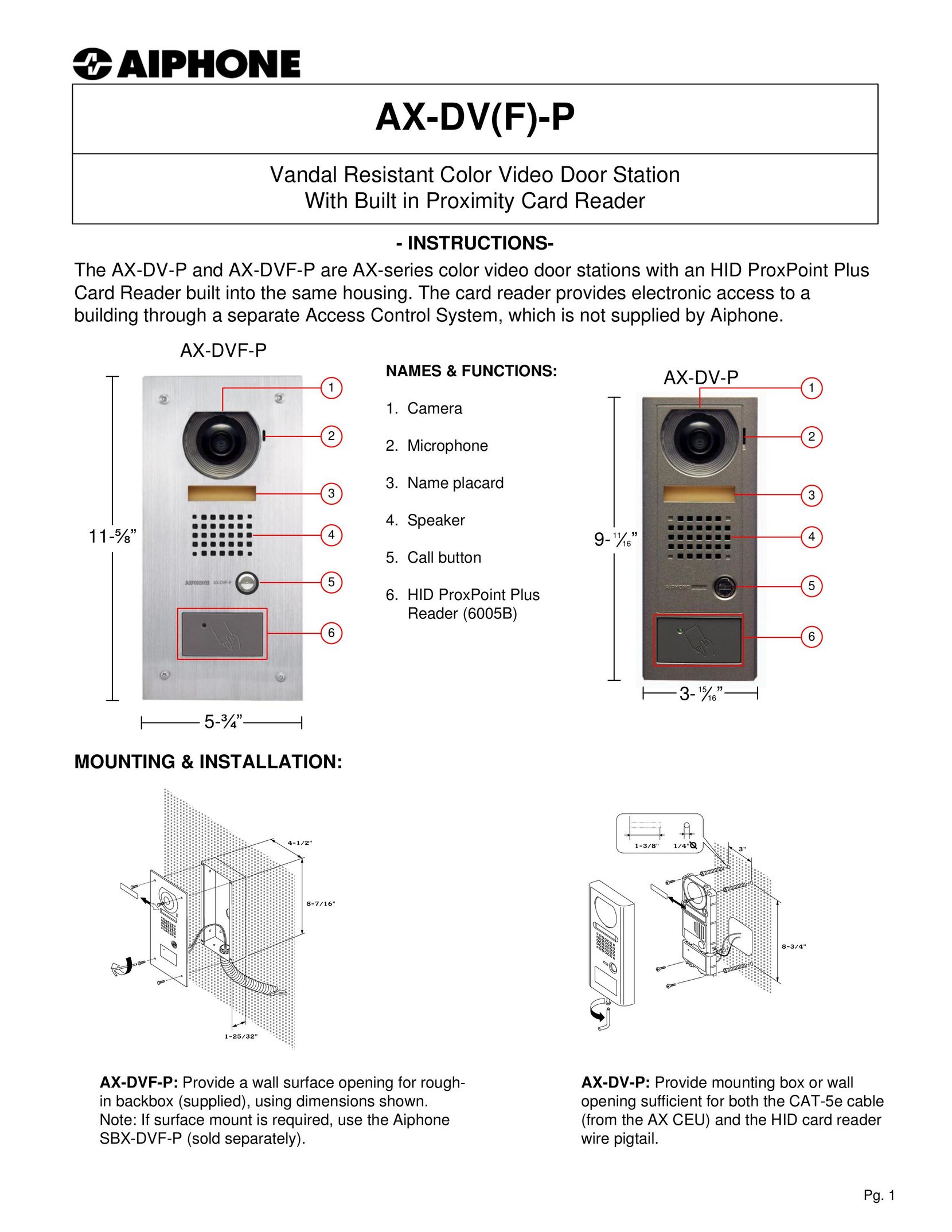 Aiphone AX-DV(F)-P Intercom System User Manual