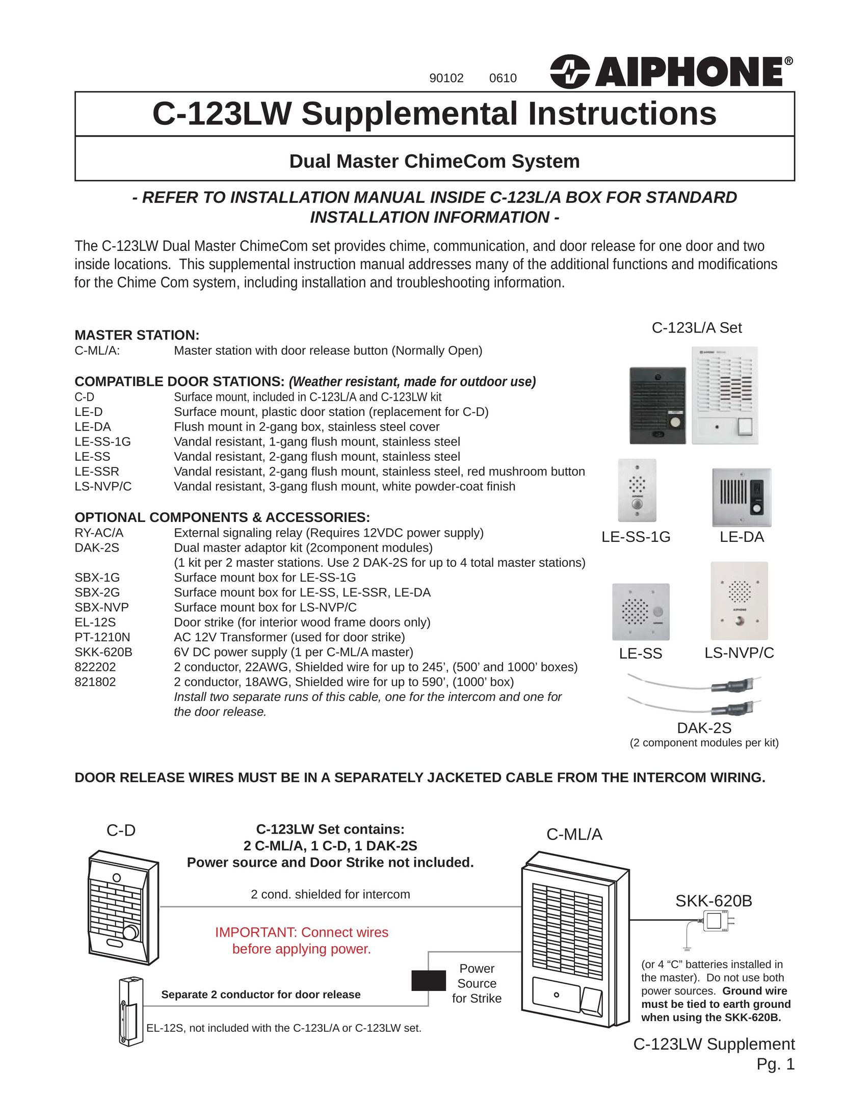 Aiphone C-123LW Intercom System User Manual
