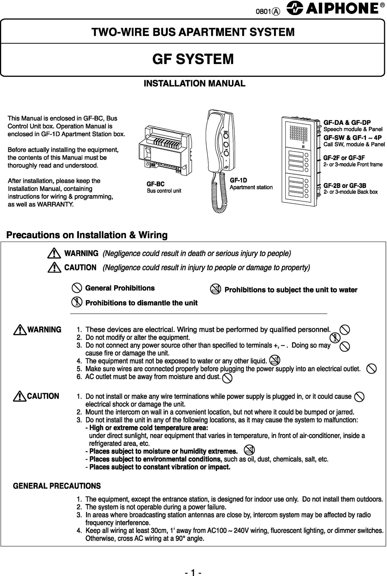 Aiphone GF-1D Intercom System User Manual