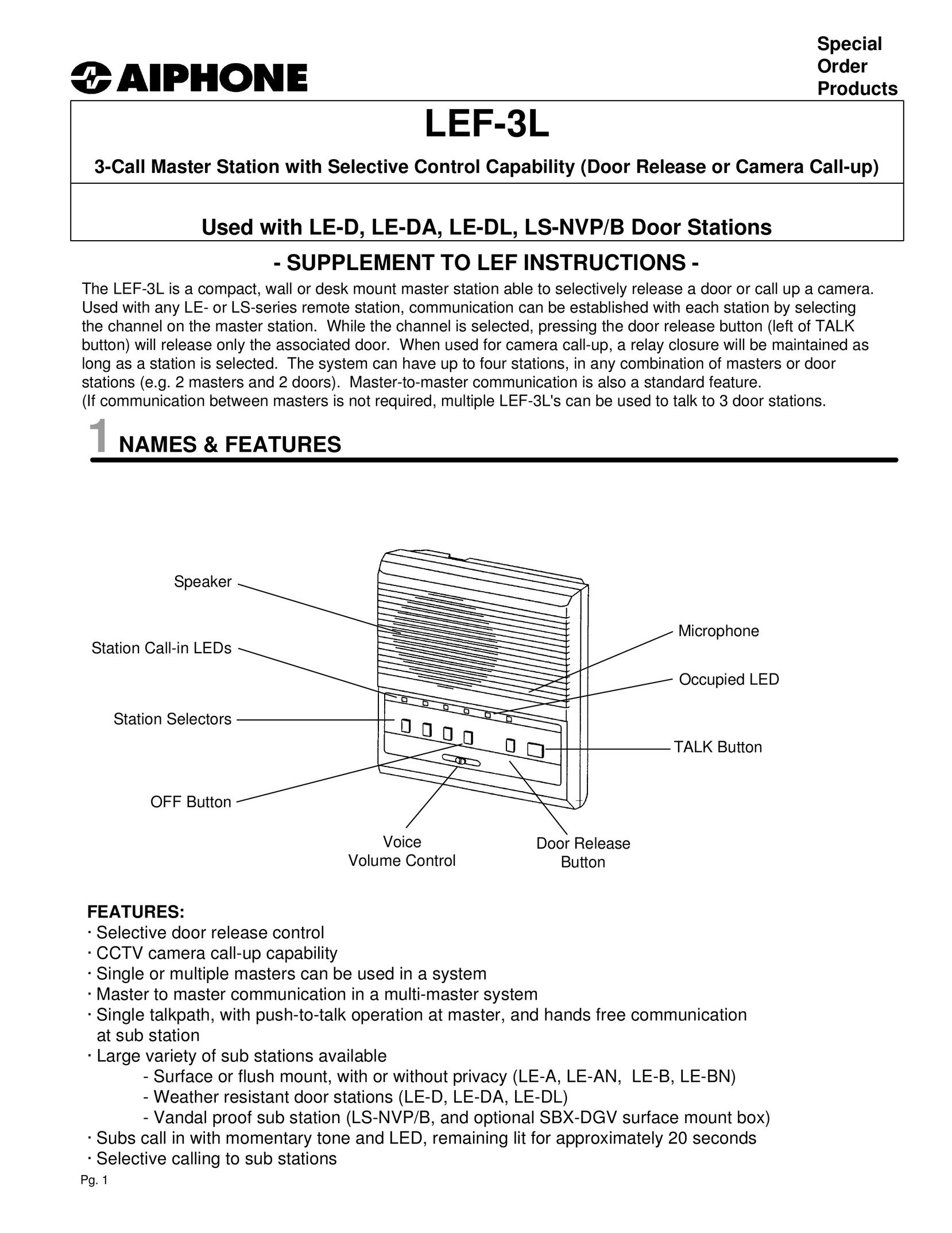 Altec Lansing LEF-3L Intercom System User Manual
