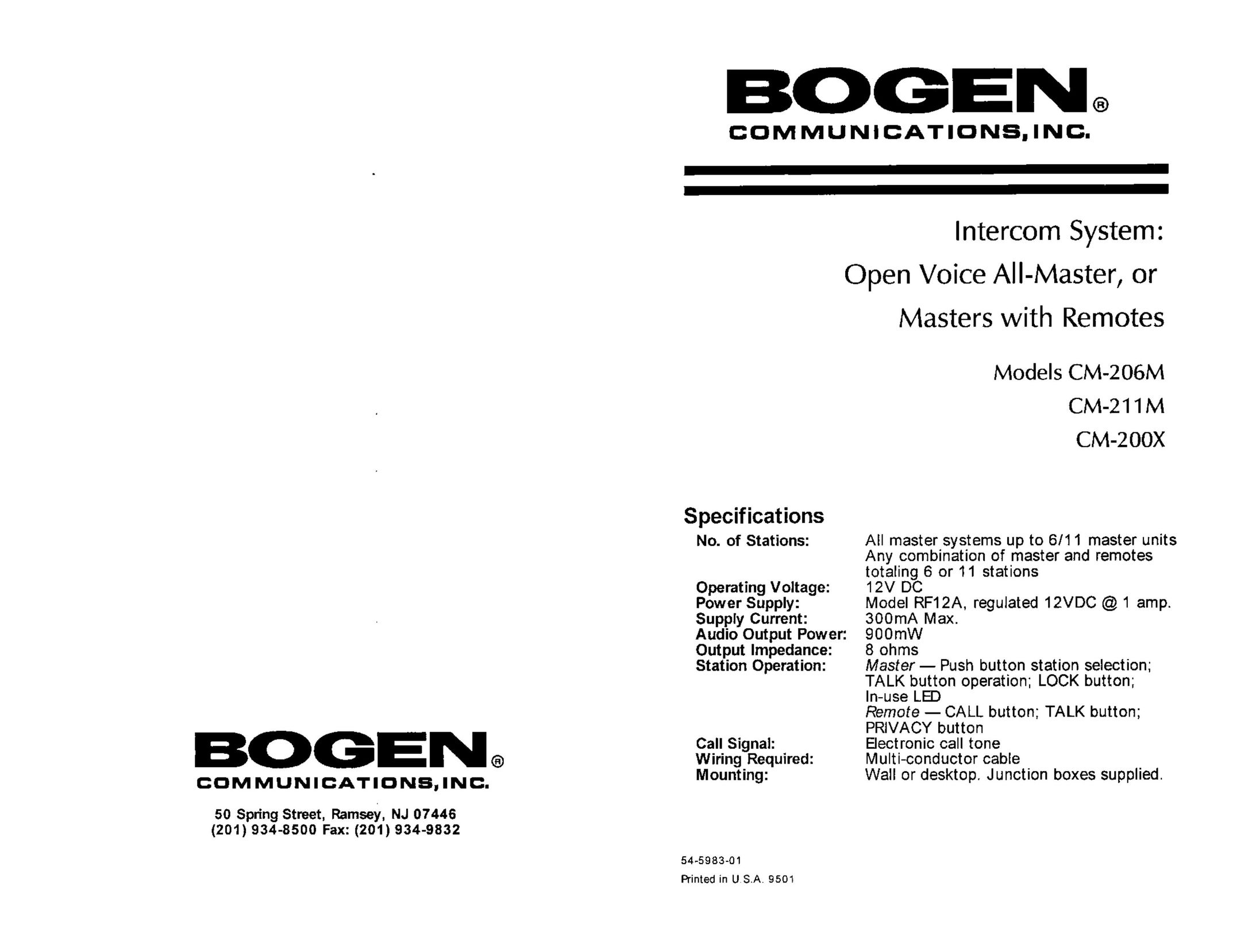 Bogen CM-206M Intercom System User Manual