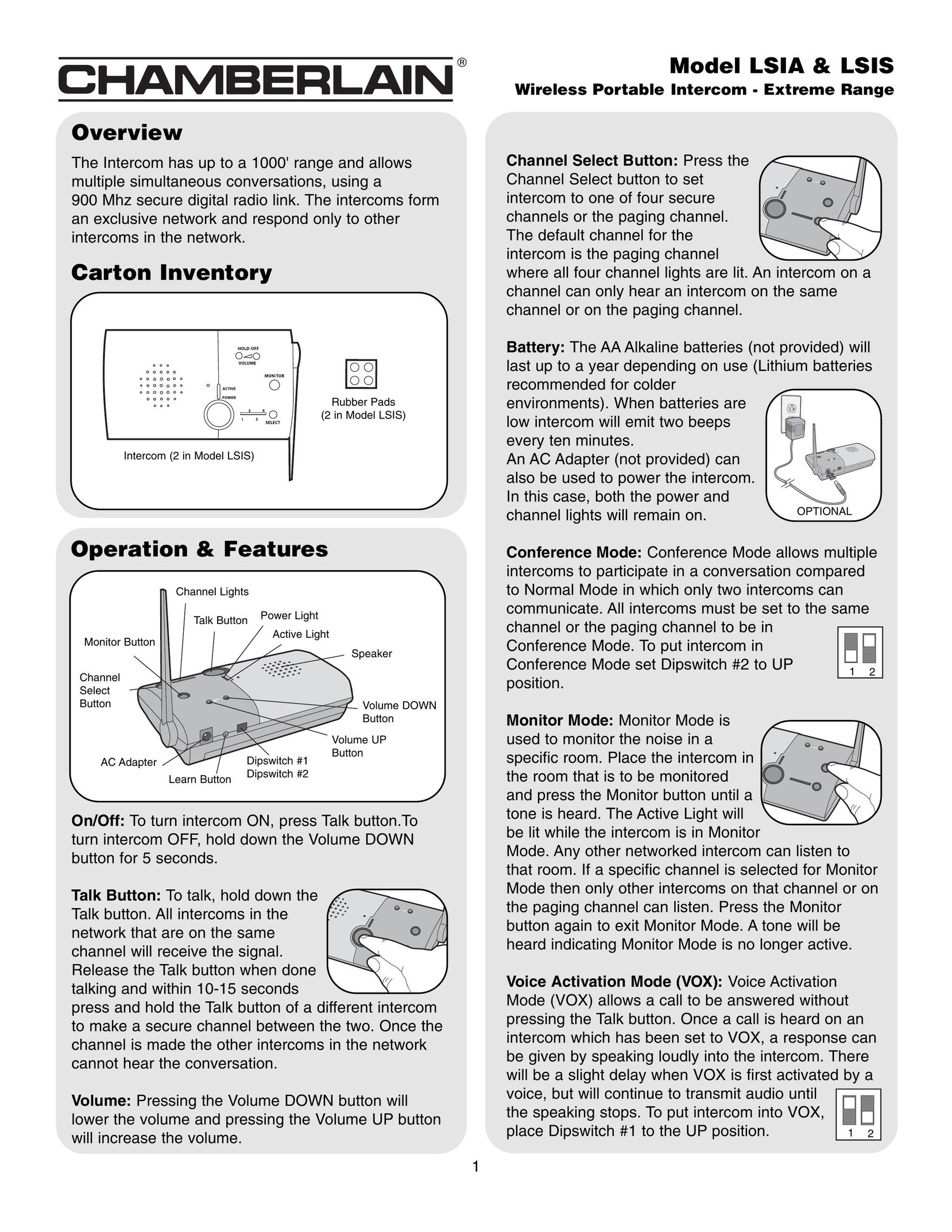 Chamberlain LSIA Intercom System User Manual