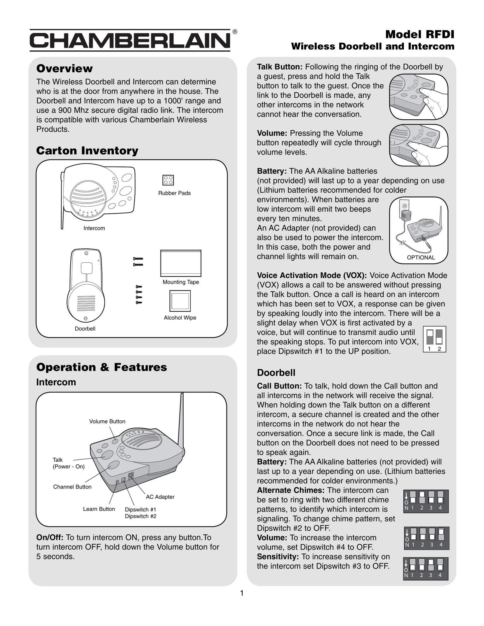 Chamberlain RFDI Intercom System User Manual