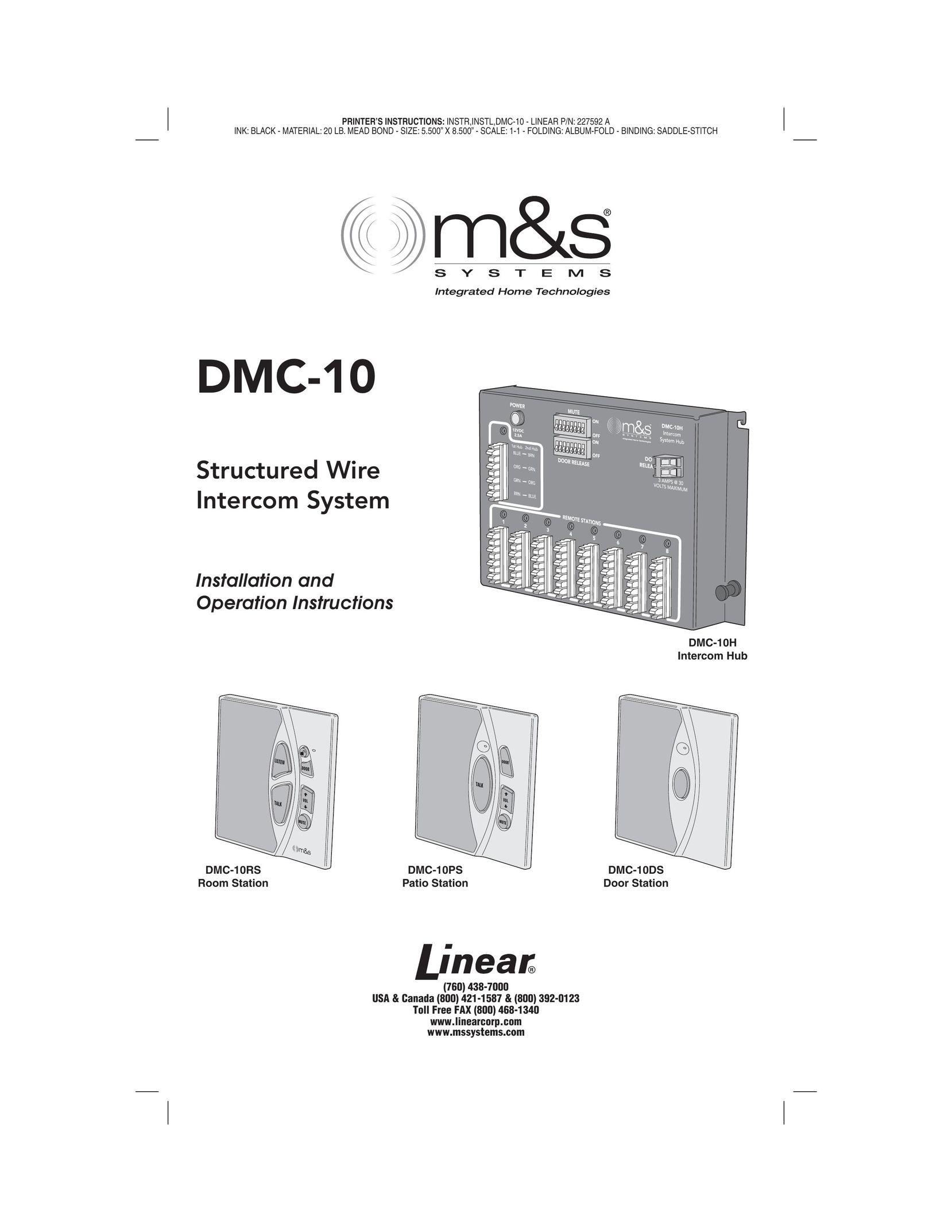 Linear DMC-10DS Intercom System User Manual