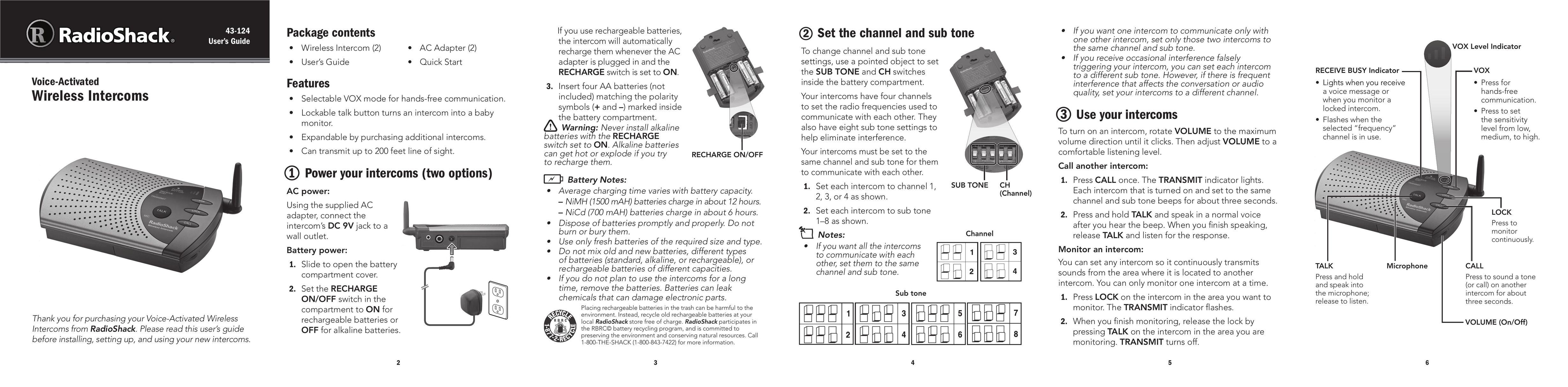 Radio Shack 43-124 Intercom System User Manual