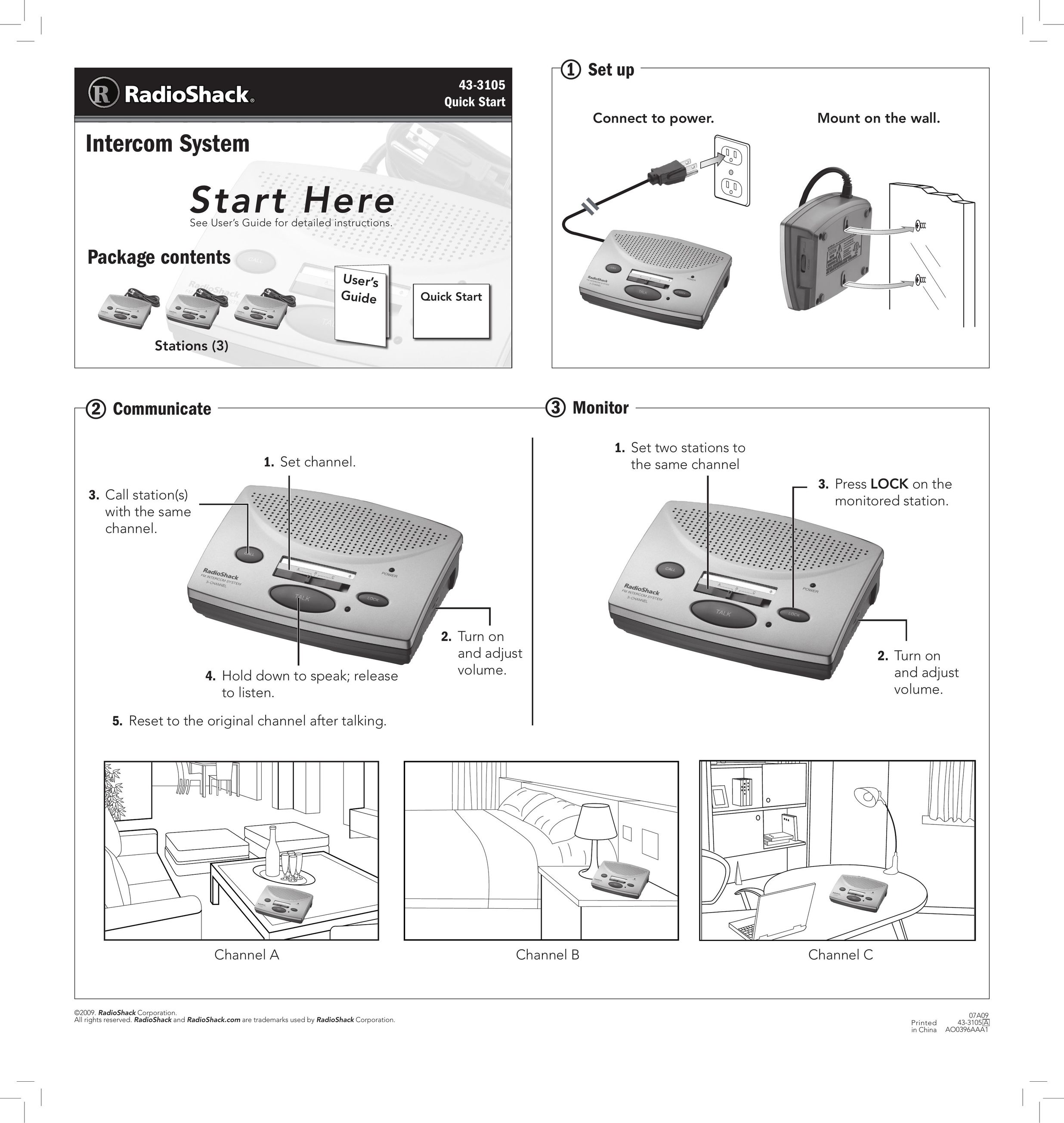 Radio Shack 43-3105 Intercom System User Manual