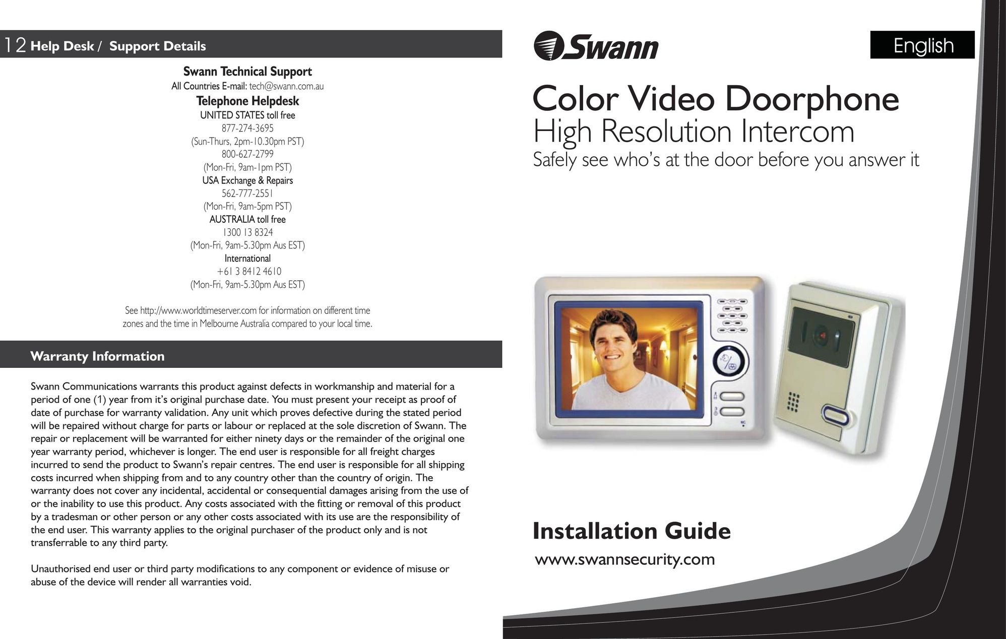 Swann Color Video Doorphone Intercom System User Manual