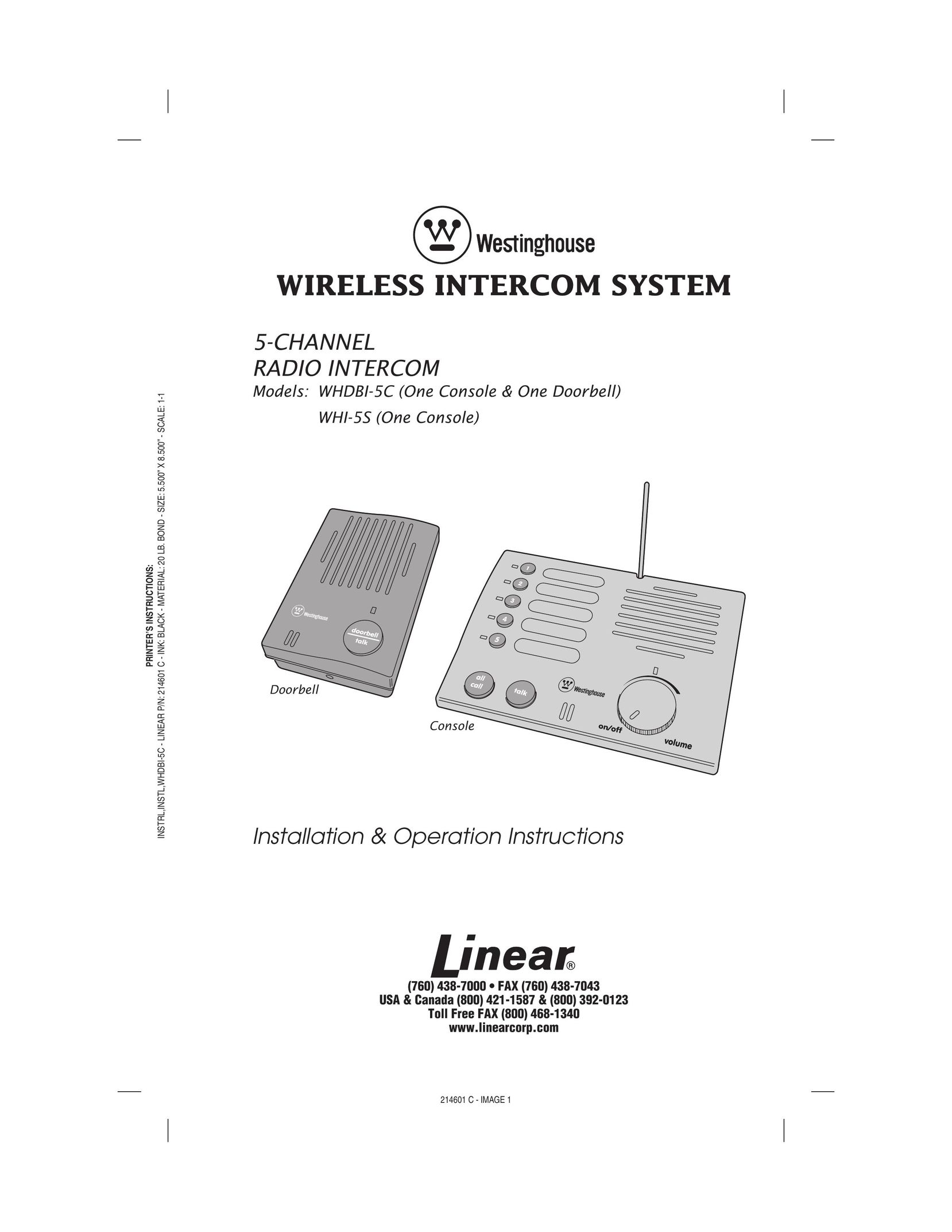 Westinghouse WHDBI-5C Intercom System User Manual