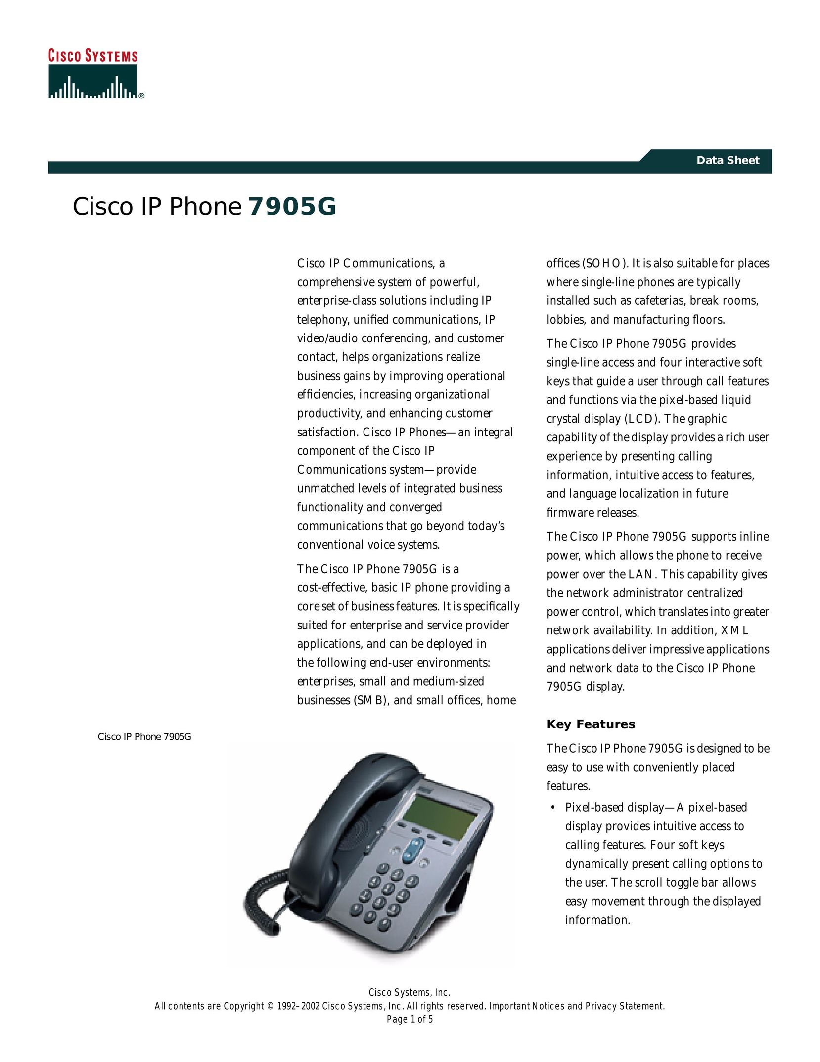 Cisco Systems 7905G IP Phone User Manual