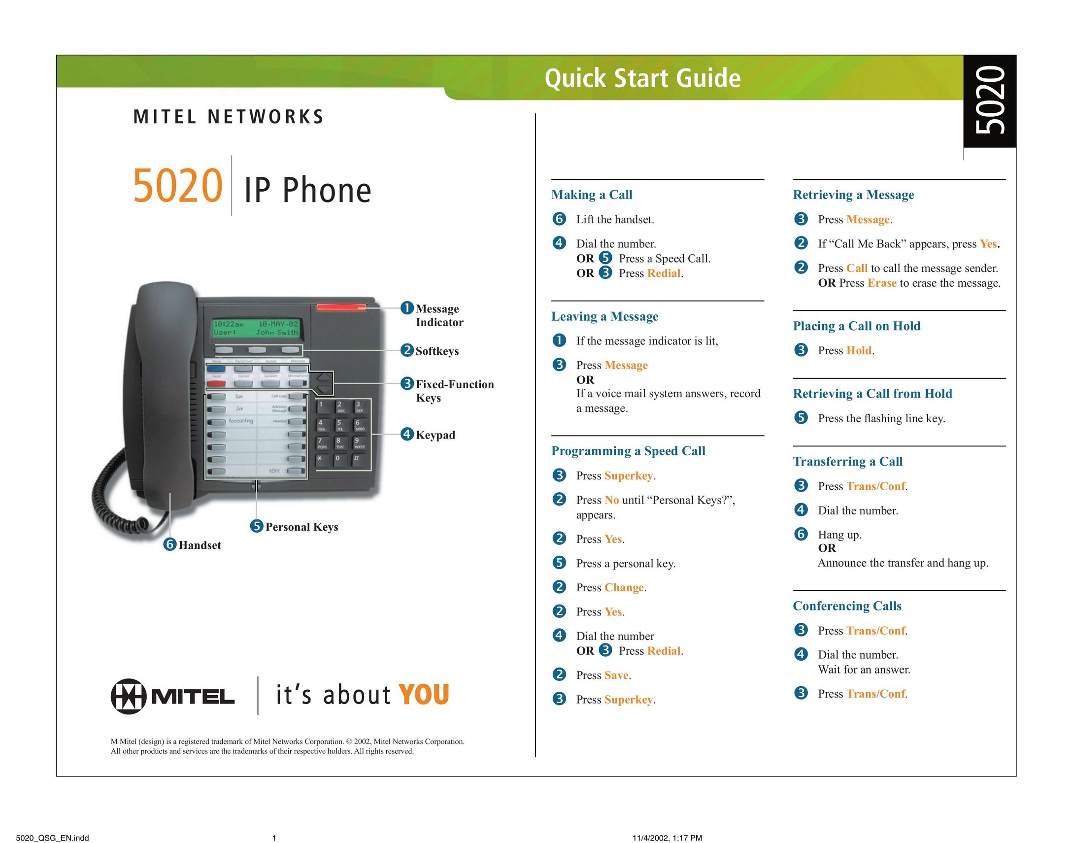 Mitel 5020 IP Phone User Manual