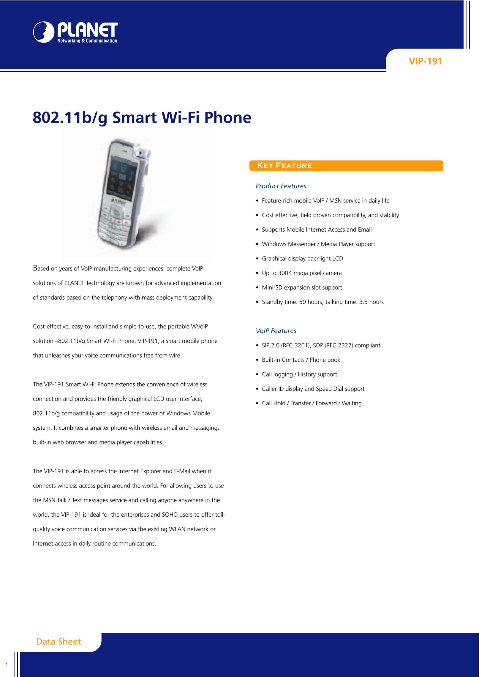 Planet Technology VIP-191 IP Phone User Manual