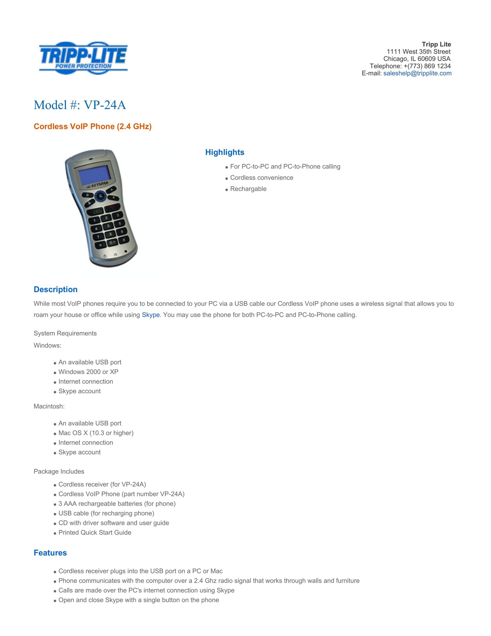 Tripp Lite VP-24A IP Phone User Manual